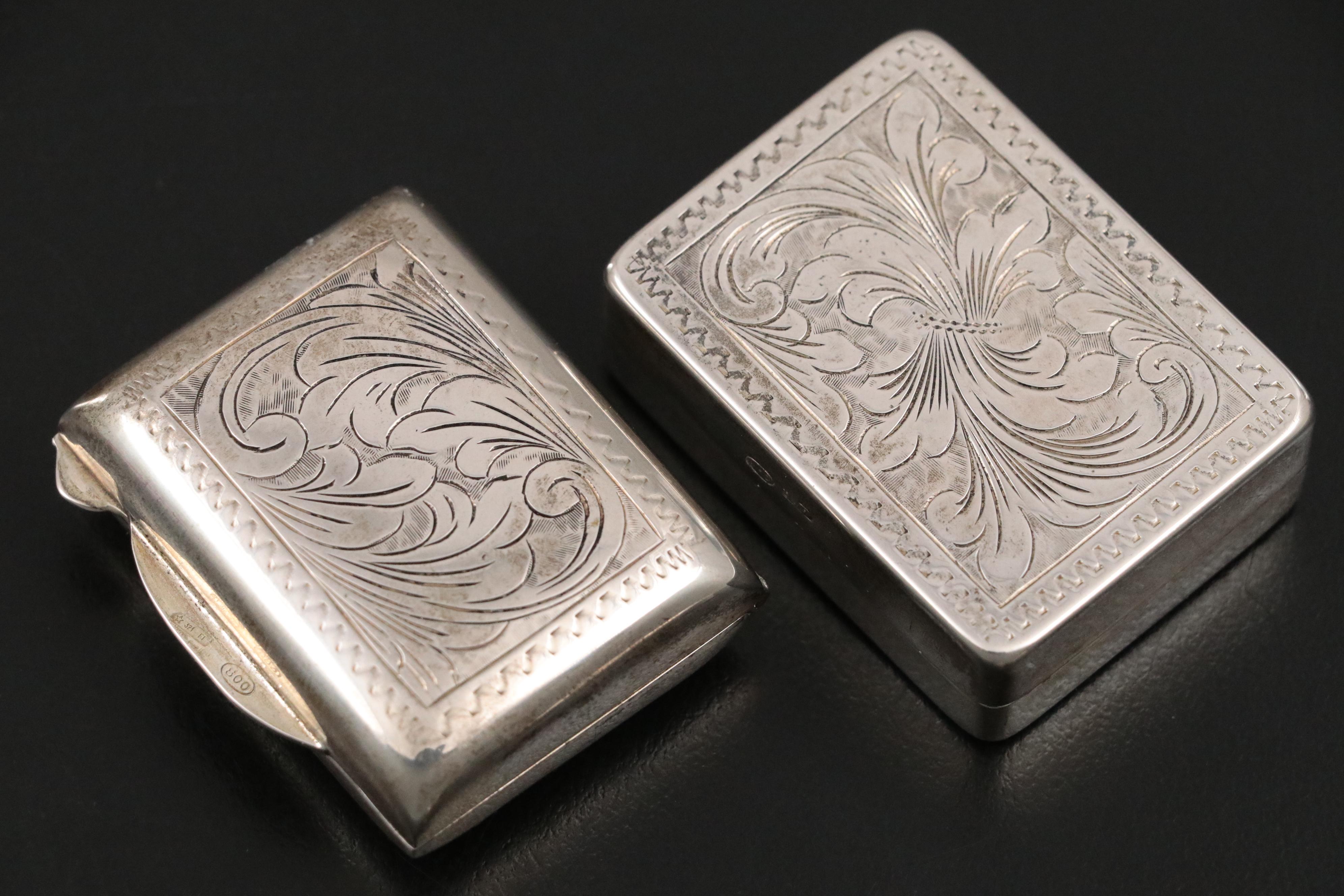 Italian 800 Silver Pill Boxes with Other Hand-Crafted Silver Plate Pill Boxes