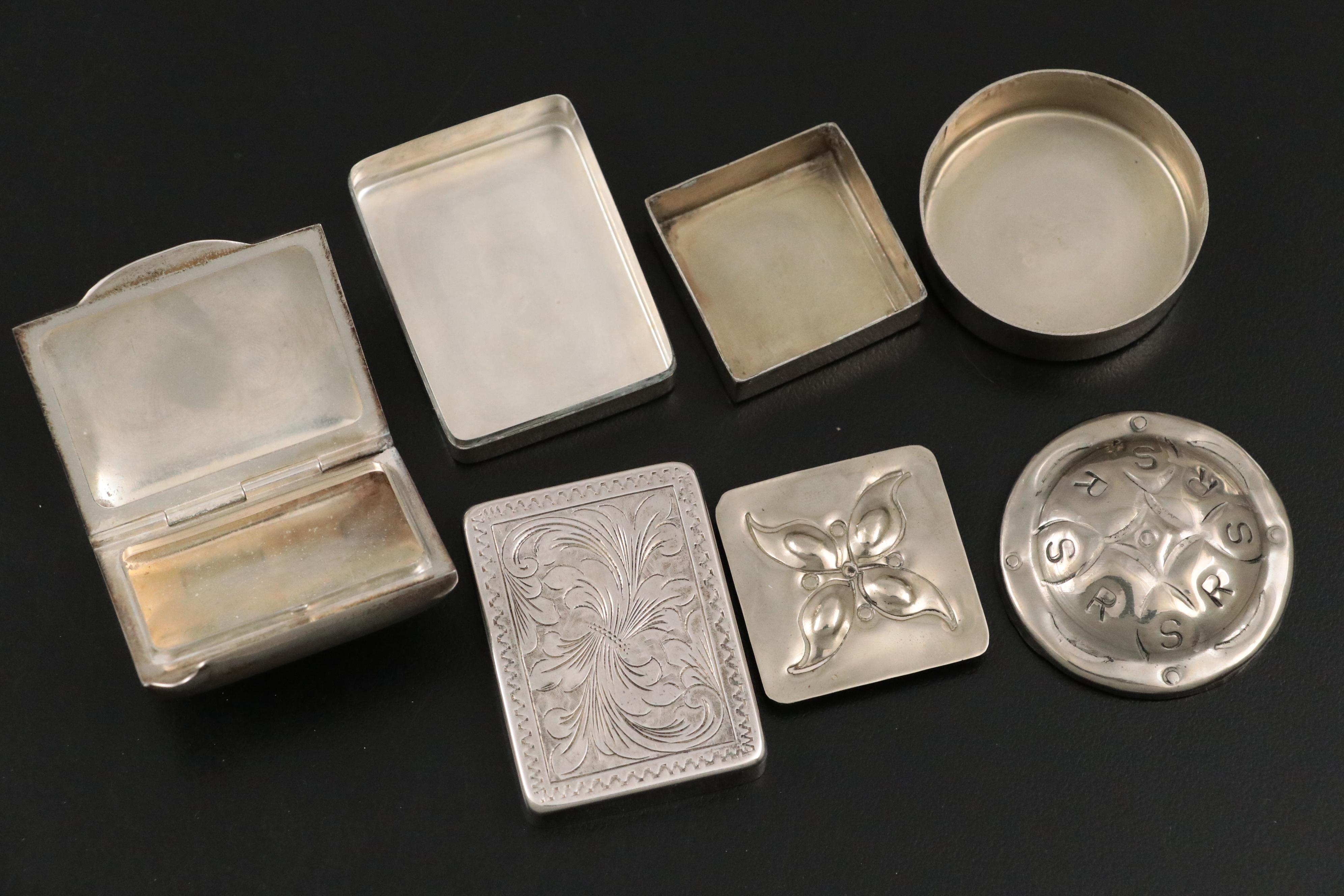 Italian 800 Silver Pill Boxes with Other Hand-Crafted Silver Plate Pill Boxes
