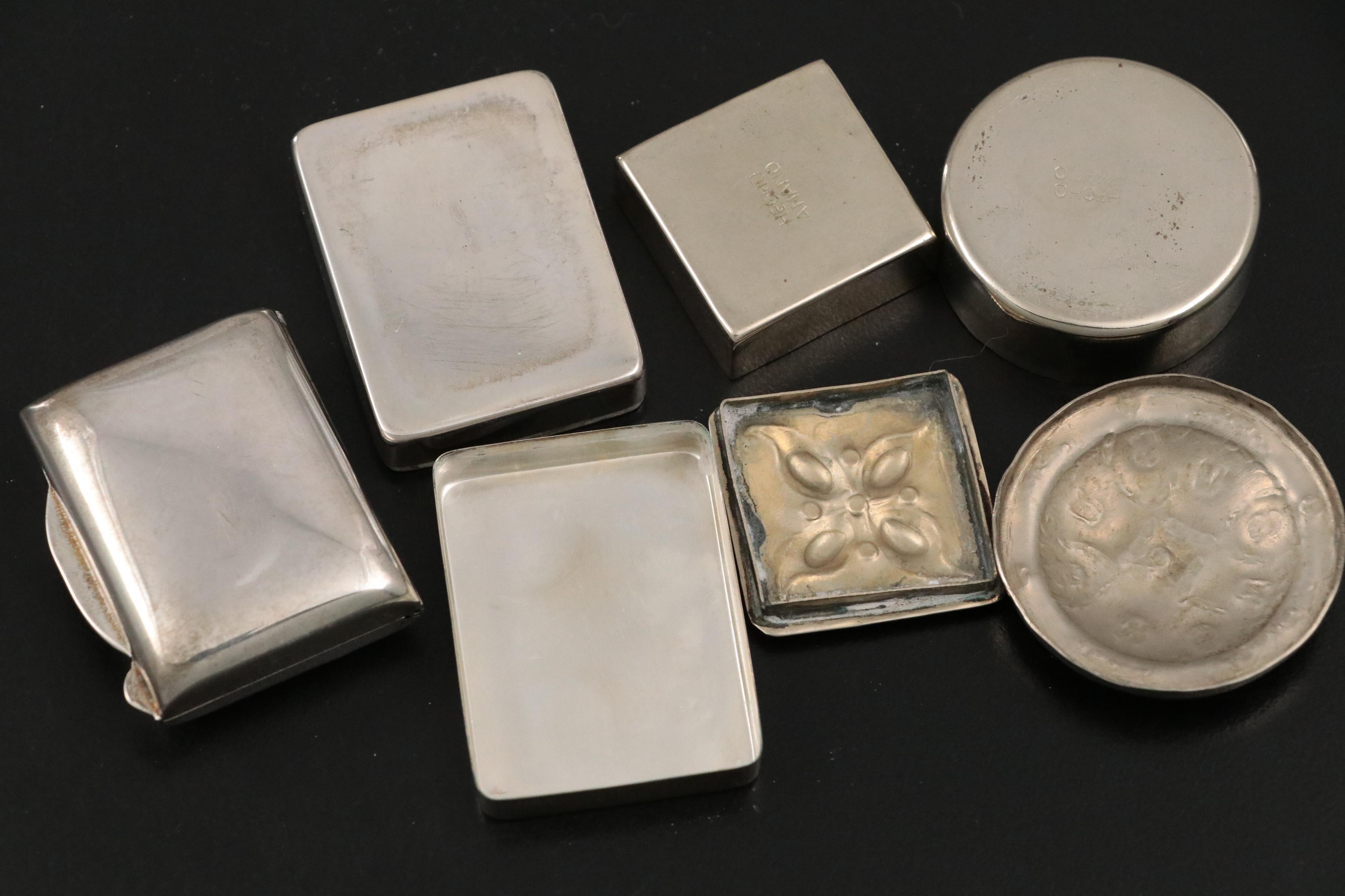 Italian 800 Silver Pill Boxes with Other Hand-Crafted Silver Plate Pill Boxes