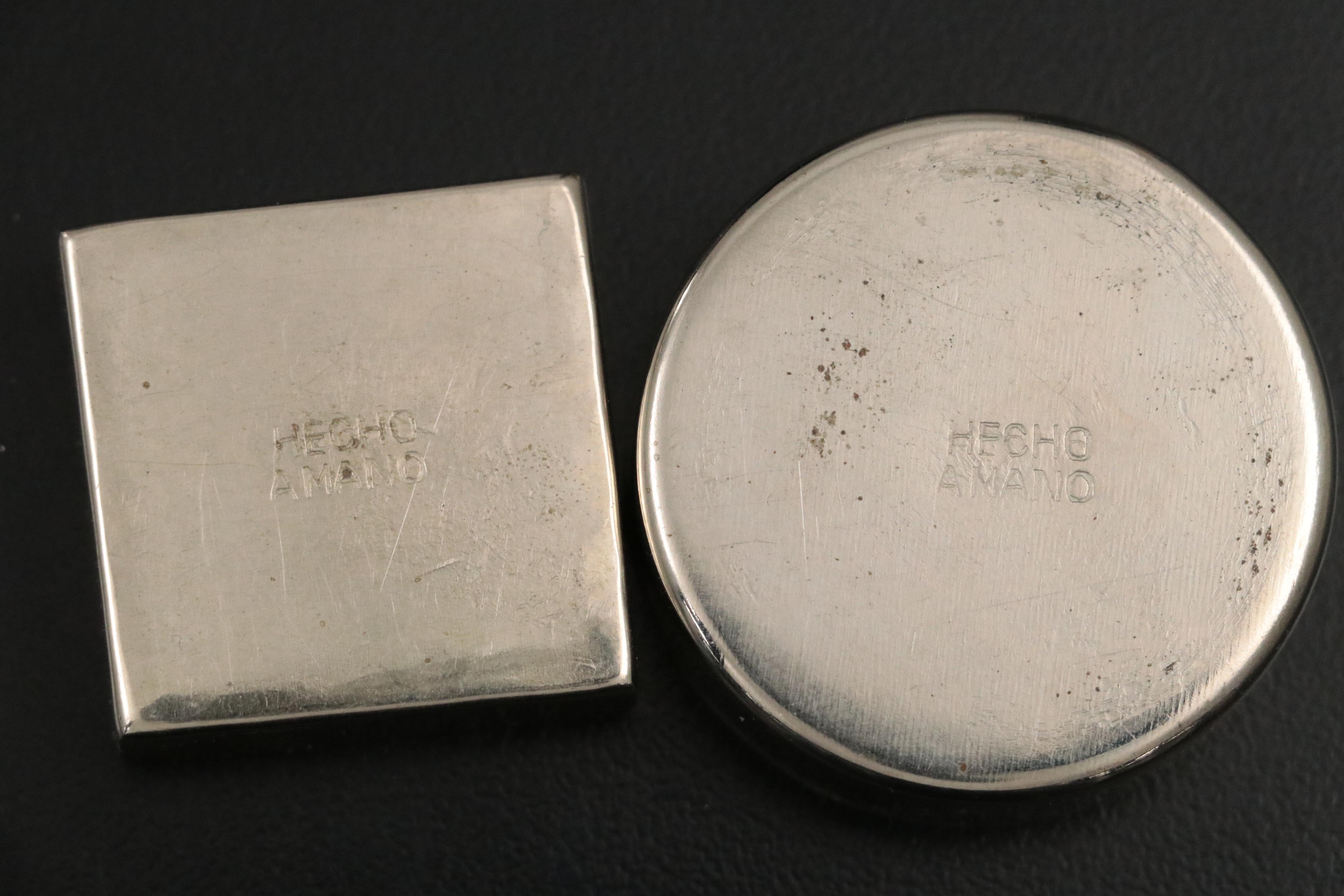 Italian 800 Silver Pill Boxes with Other Hand-Crafted Silver Plate Pill Boxes
