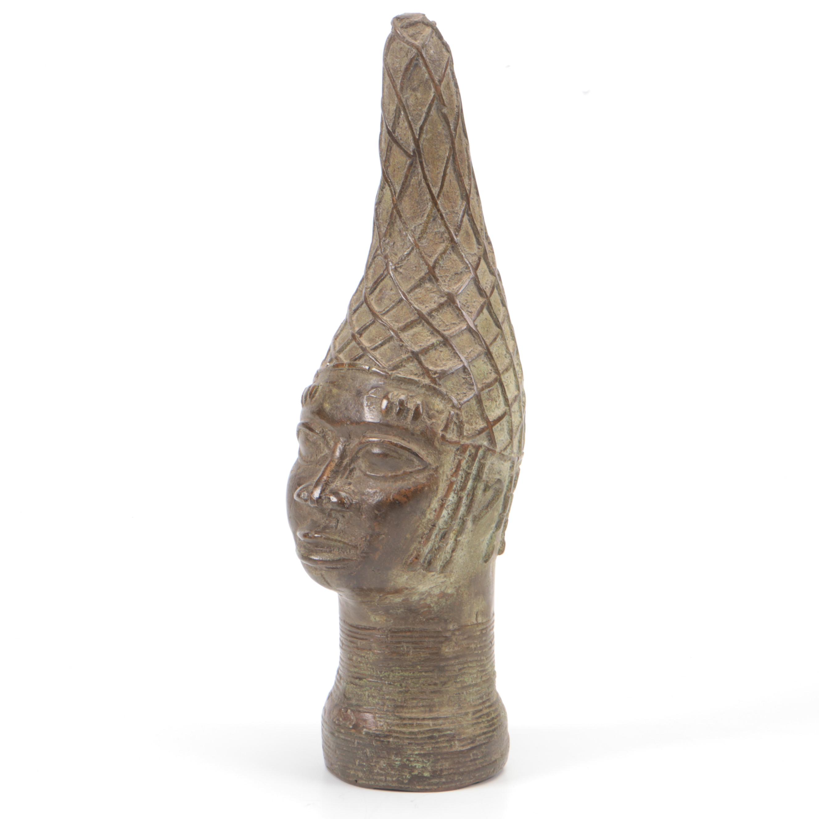 West African Kingdom of Benin (Nigeria) Copper-Alloy Head of 'Iyoba'