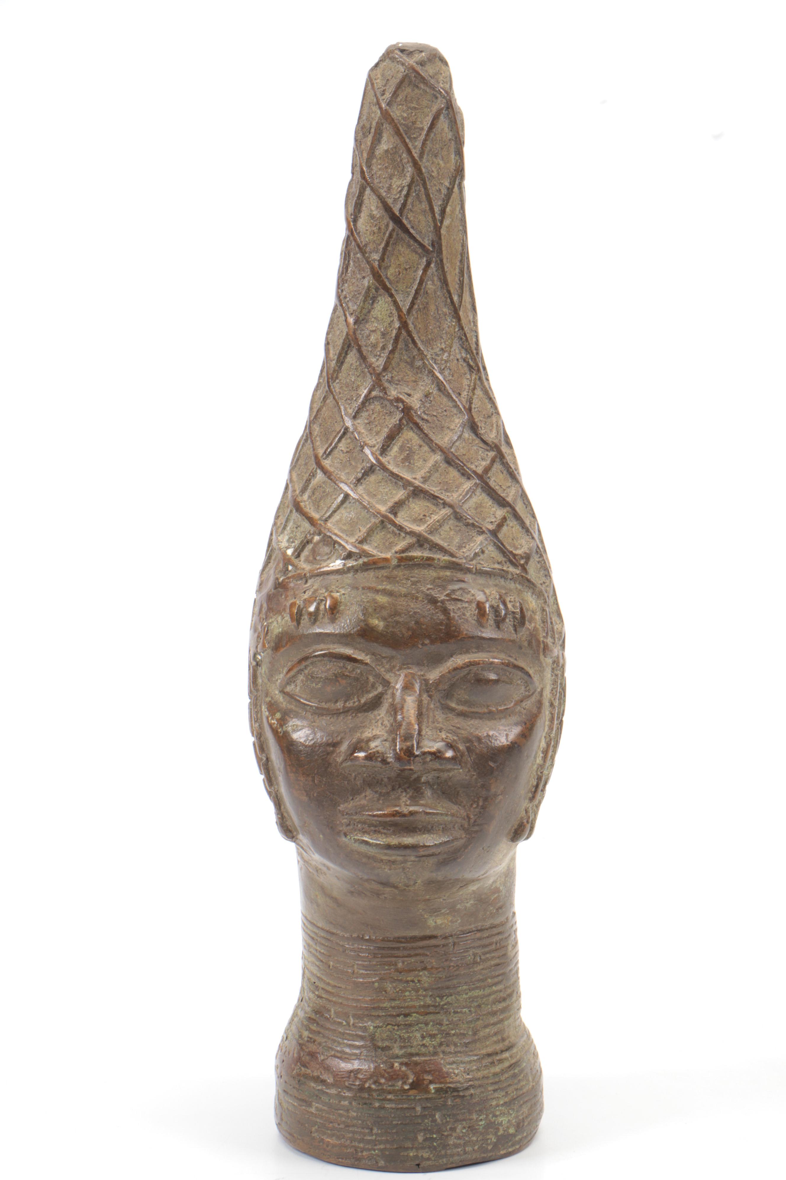 West African Kingdom of Benin (Nigeria) Copper-Alloy Head of 'Iyoba'