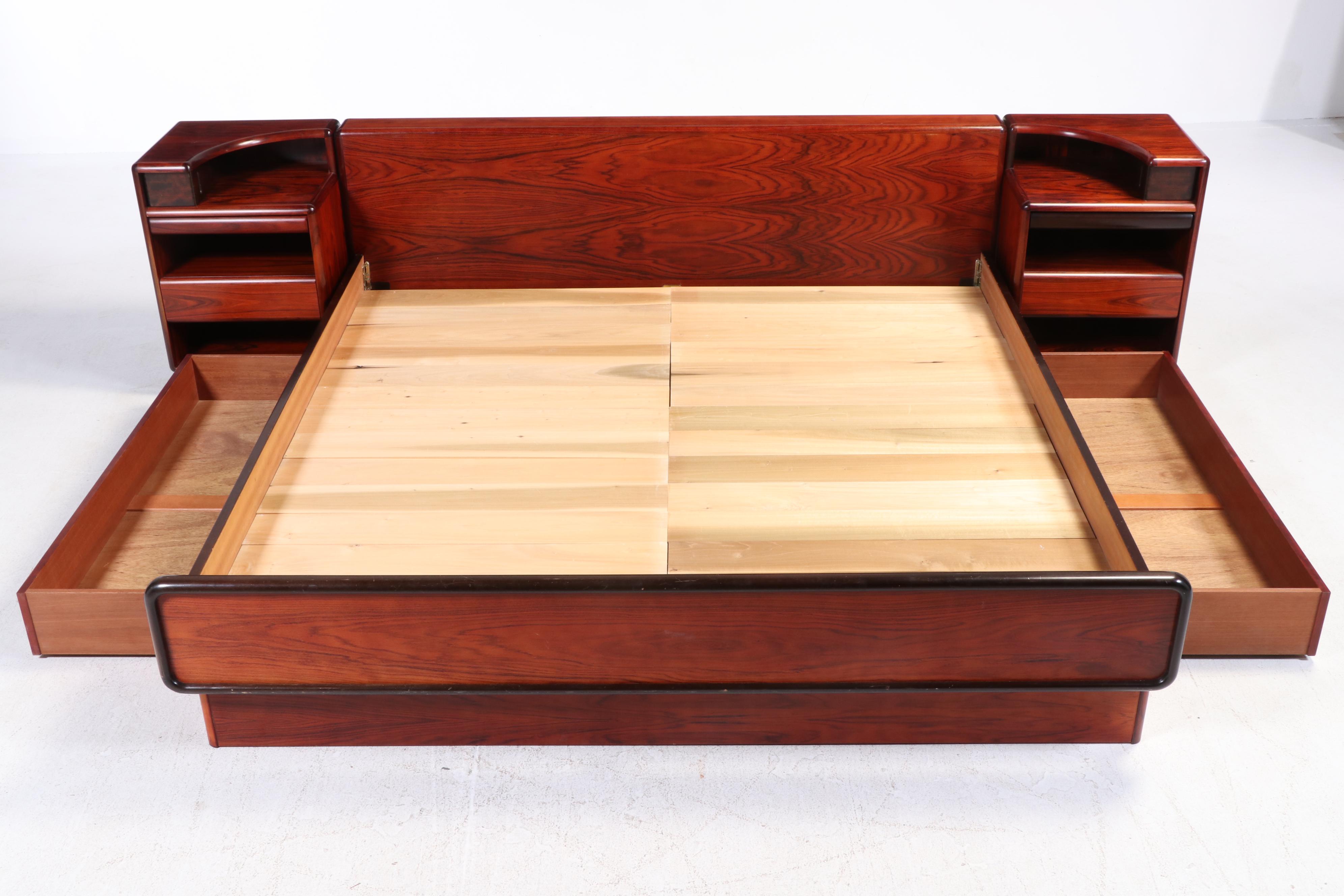 Brouer Møbelfabrik Danish Modern Rosewood King Bed with Nightstands, circa 1960