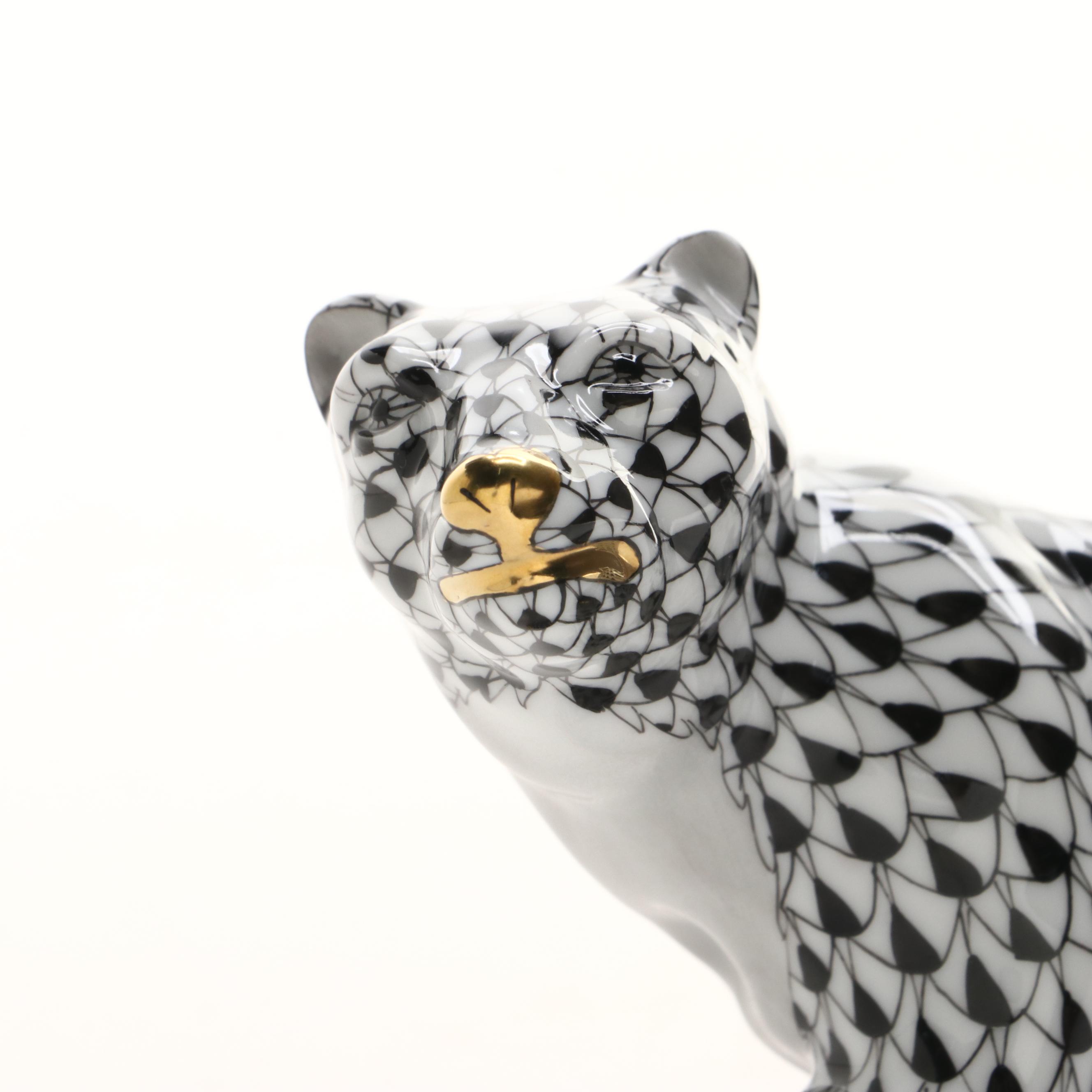 Herend Black Fishnet with Gold "Polar Bear" Porcelain Figurine