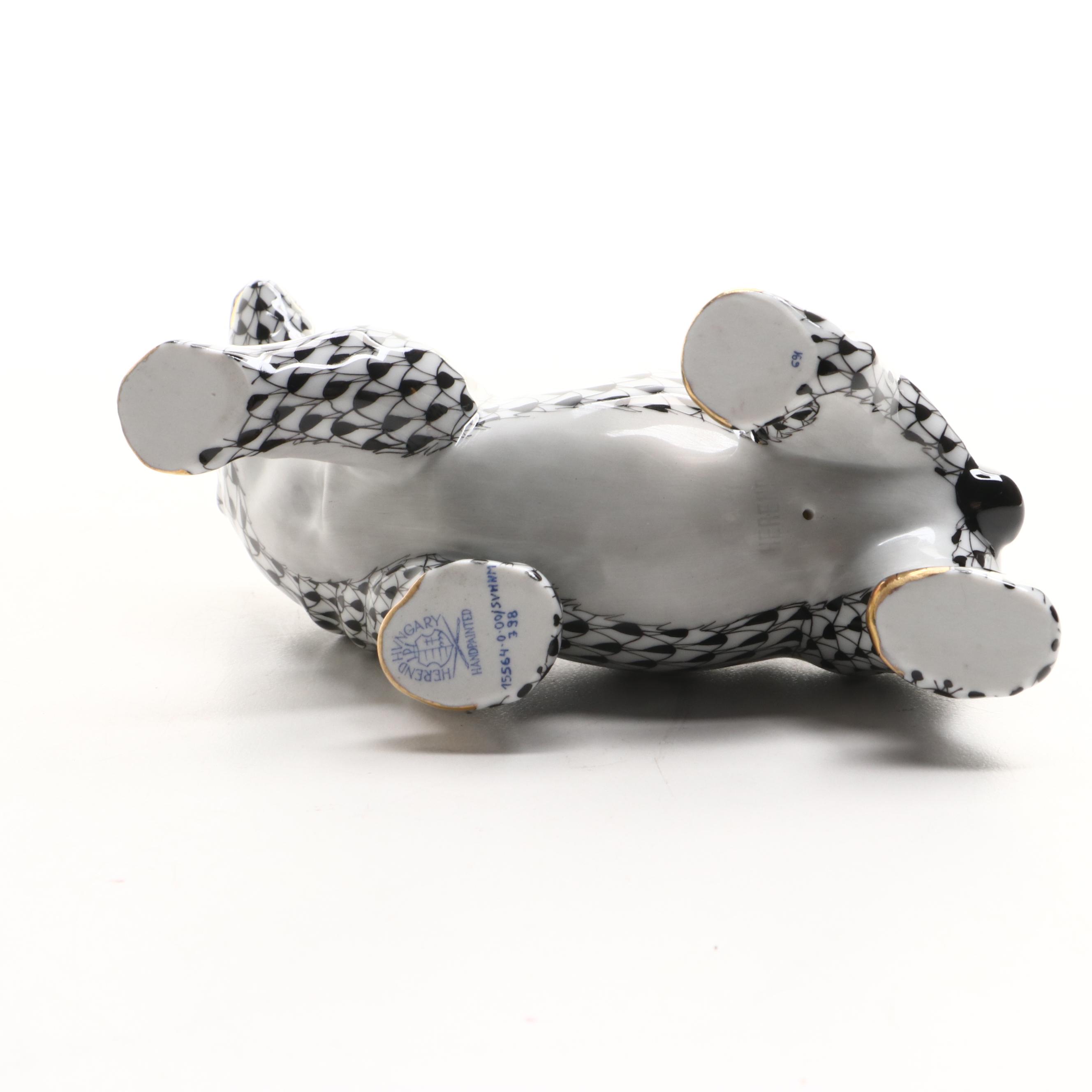 Herend Black Fishnet with Gold "Polar Bear" Porcelain Figurine