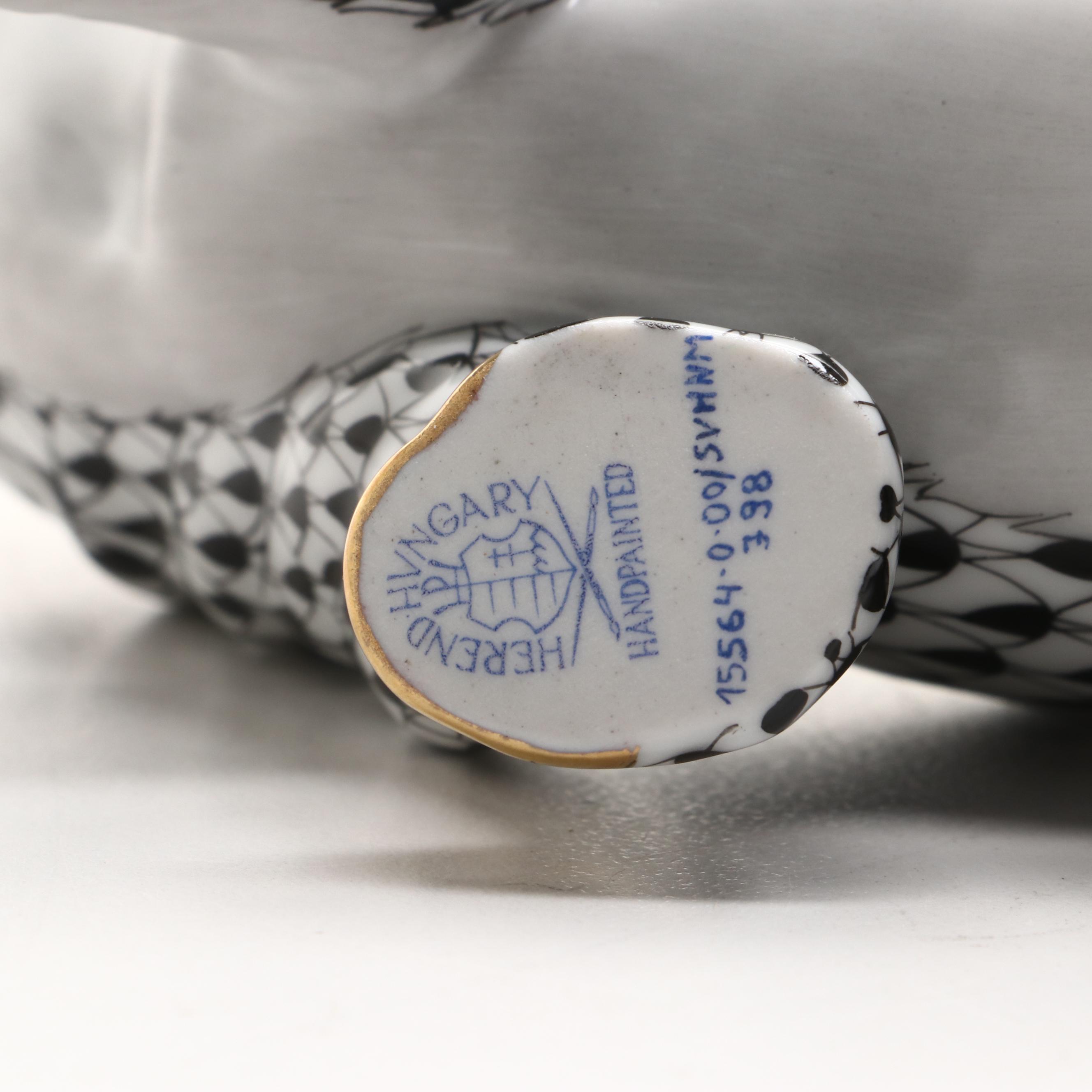 Herend Black Fishnet with Gold "Polar Bear" Porcelain Figurine