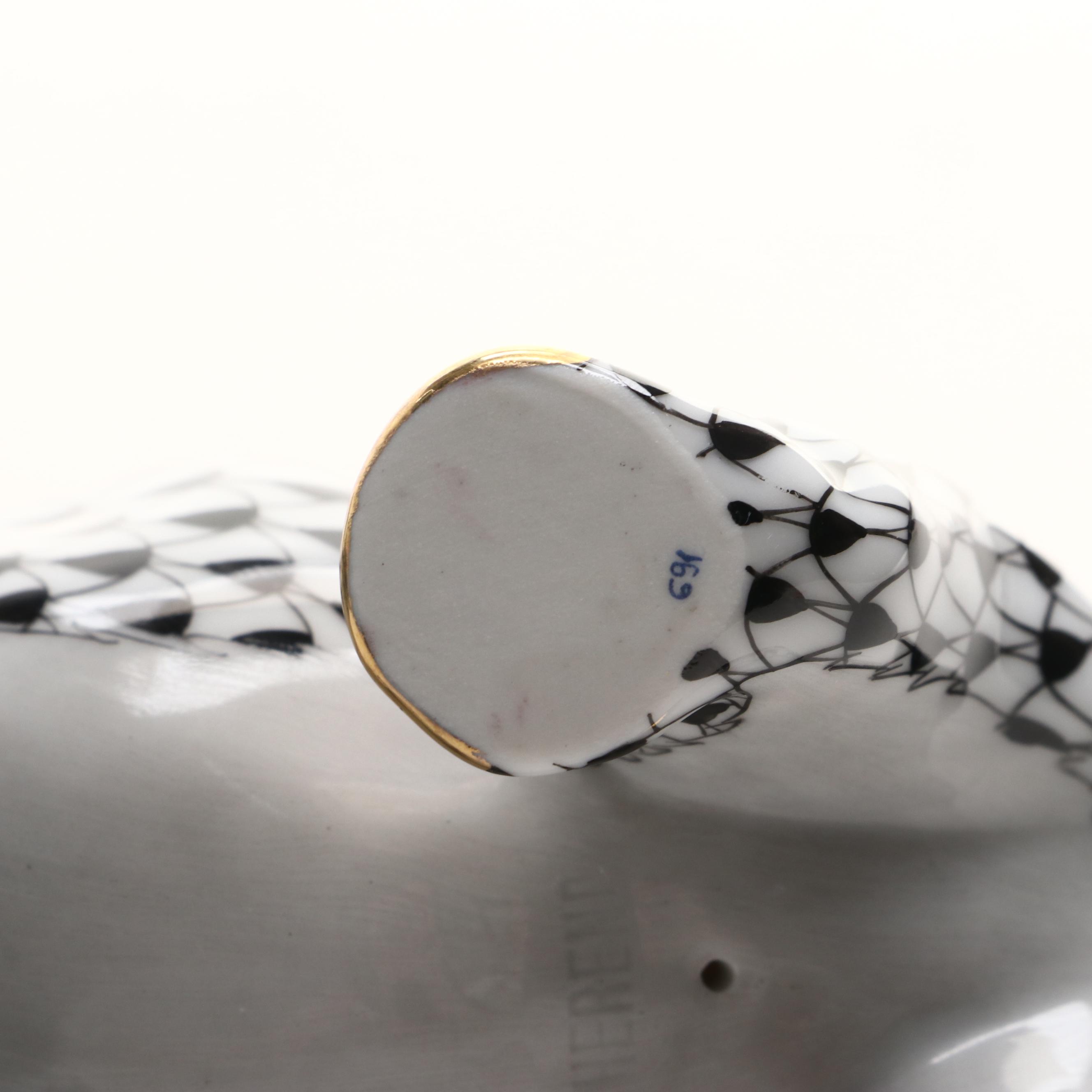 Herend Black Fishnet with Gold "Polar Bear" Porcelain Figurine