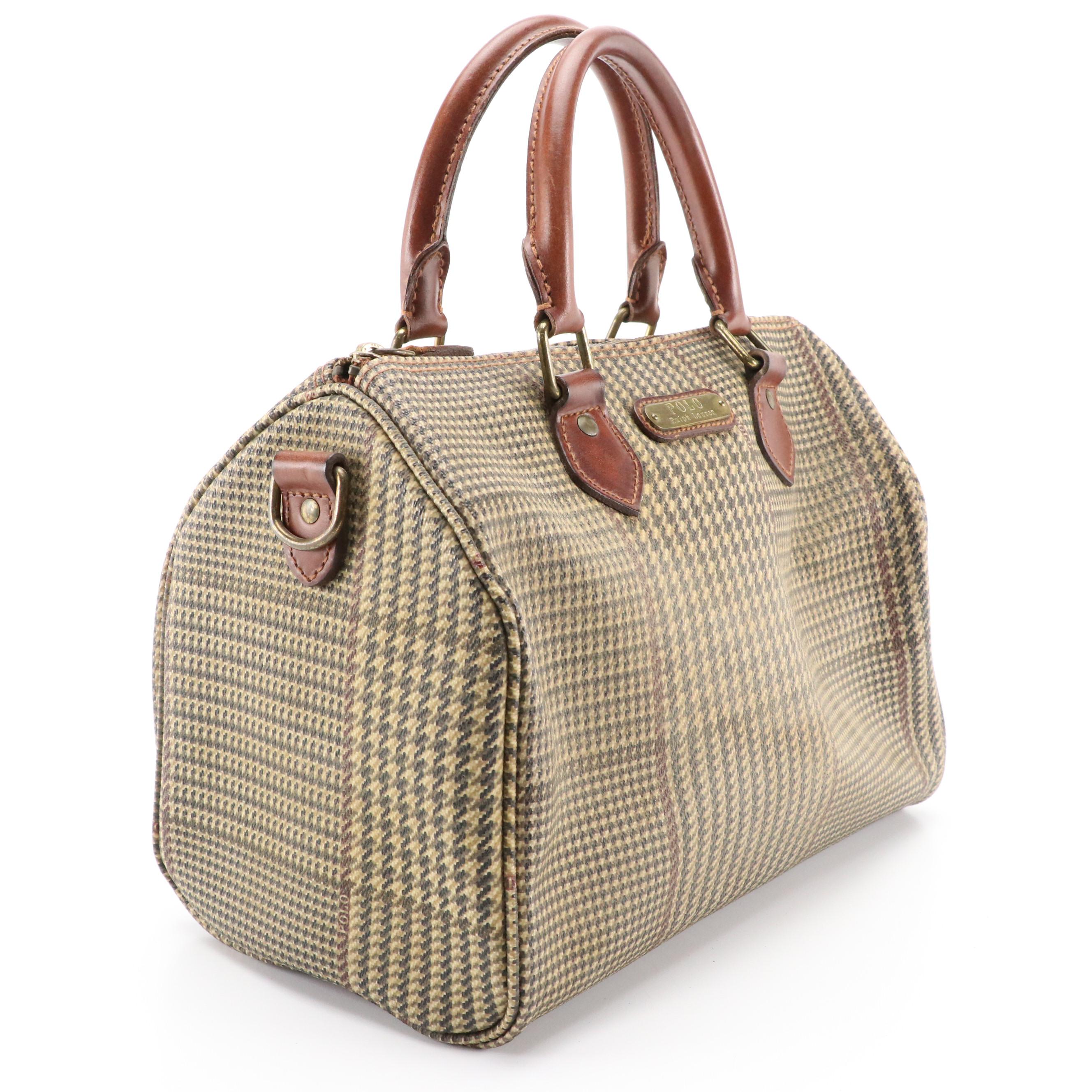 Polo Ralph Lauren Vintage Houndstooth Tartan Coated Canvas Handbag, 1990s