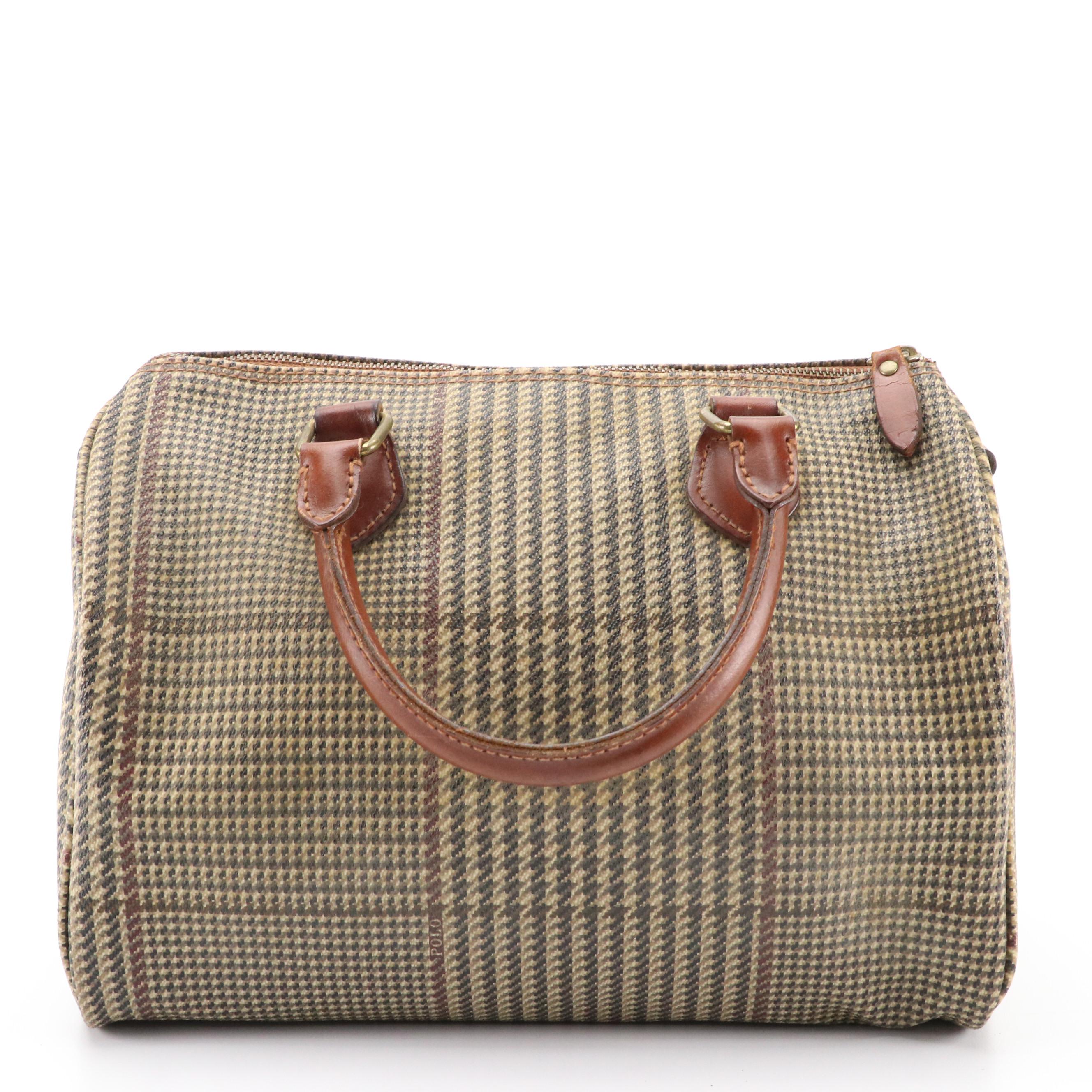 Polo Ralph Lauren Vintage Houndstooth Tartan Coated Canvas Handbag, 1990s