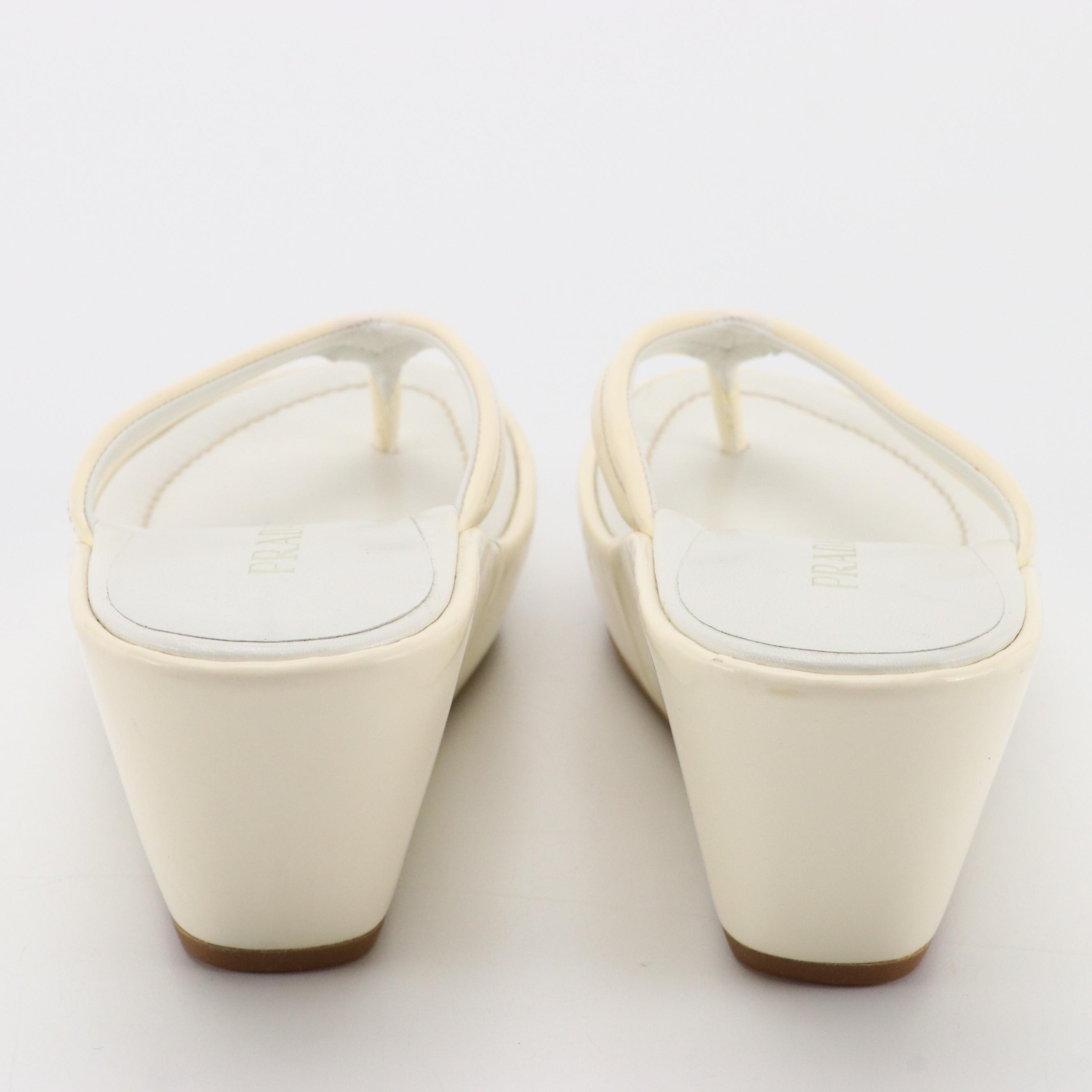 Prada White Leather Flip Flop Wedge Sandals, 1990s