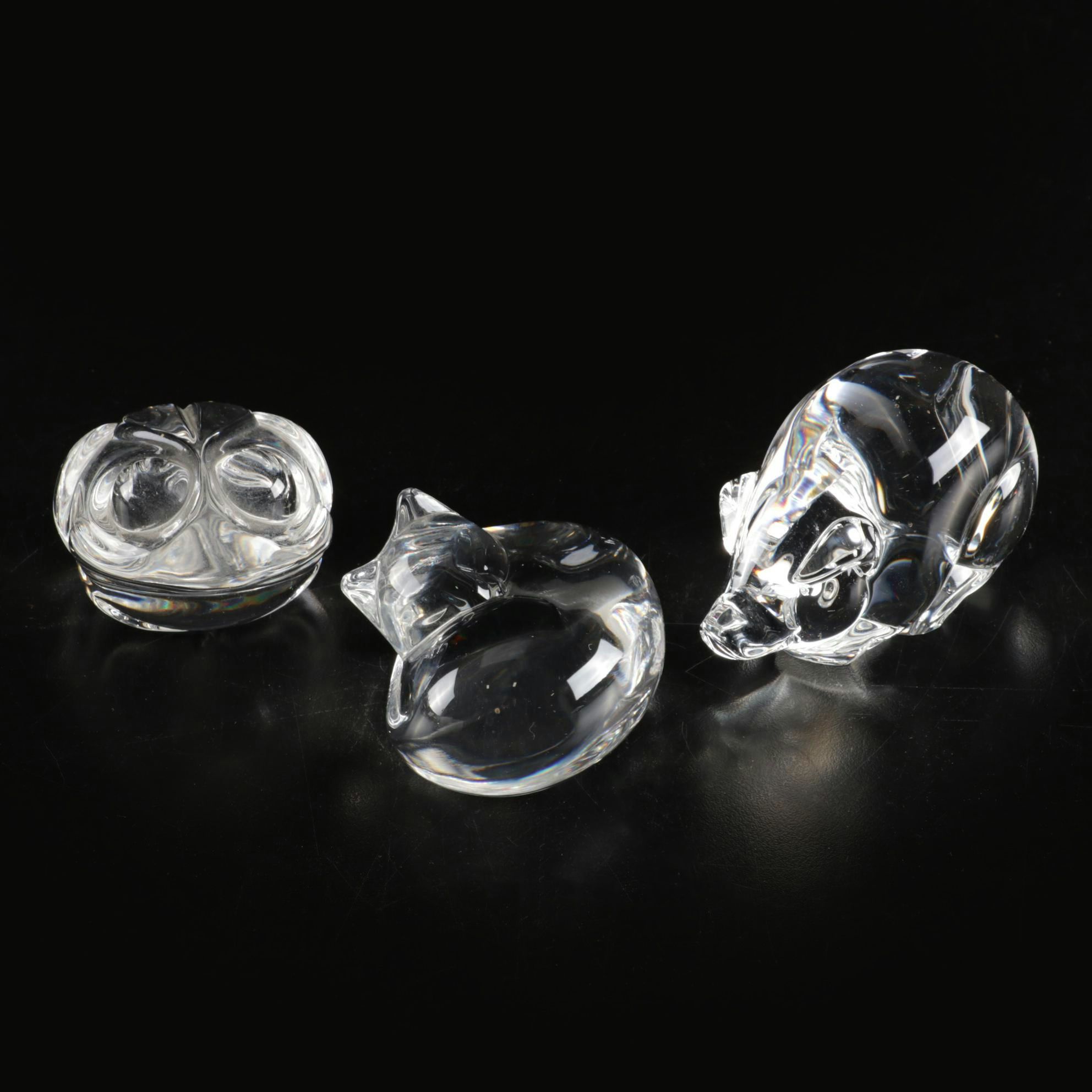 Steuben "Frog," "Cat" and "Pig" Crystal Hand Coolers