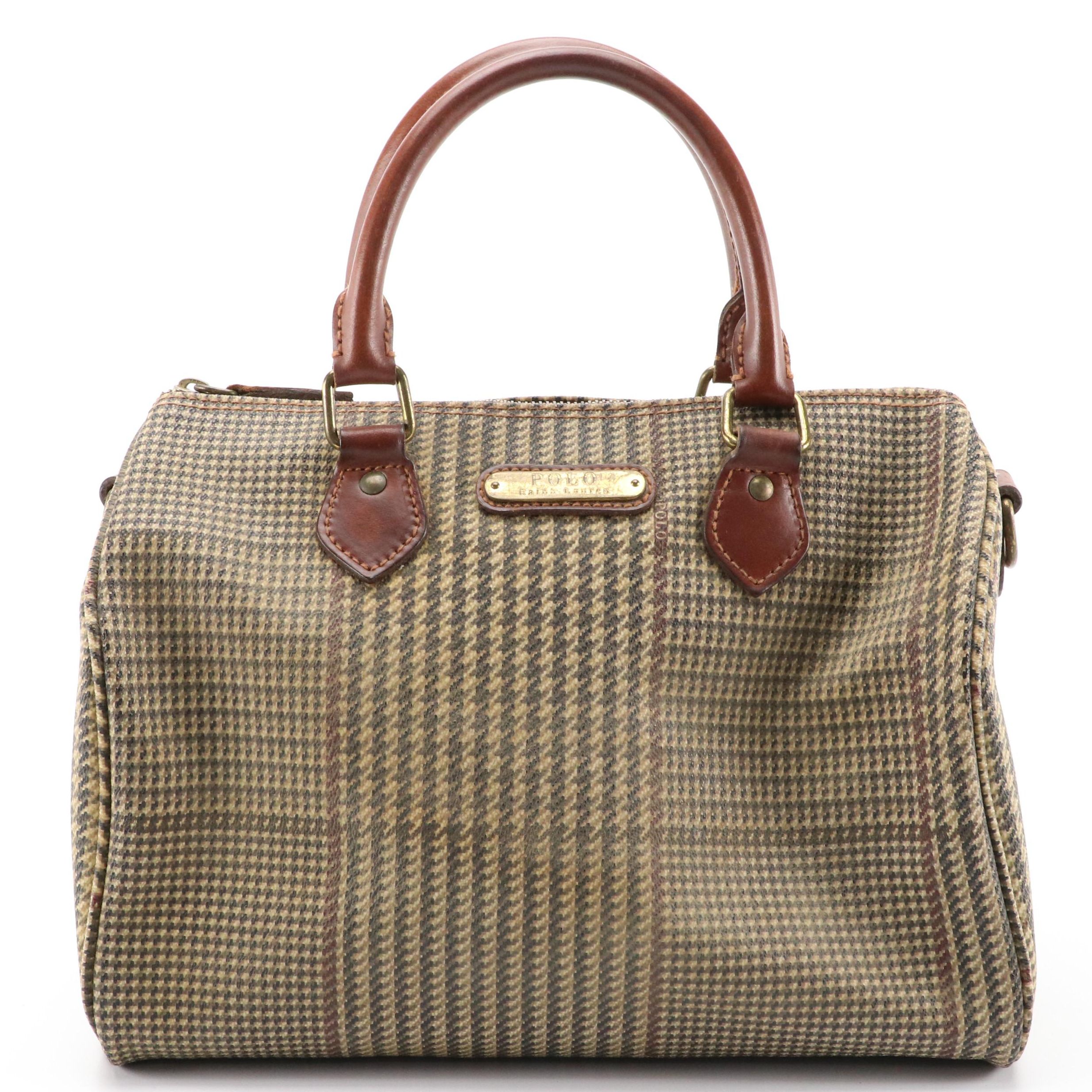 Polo Ralph Lauren Vintage Houndstooth Tartan Coated Canvas Handbag, 1990s