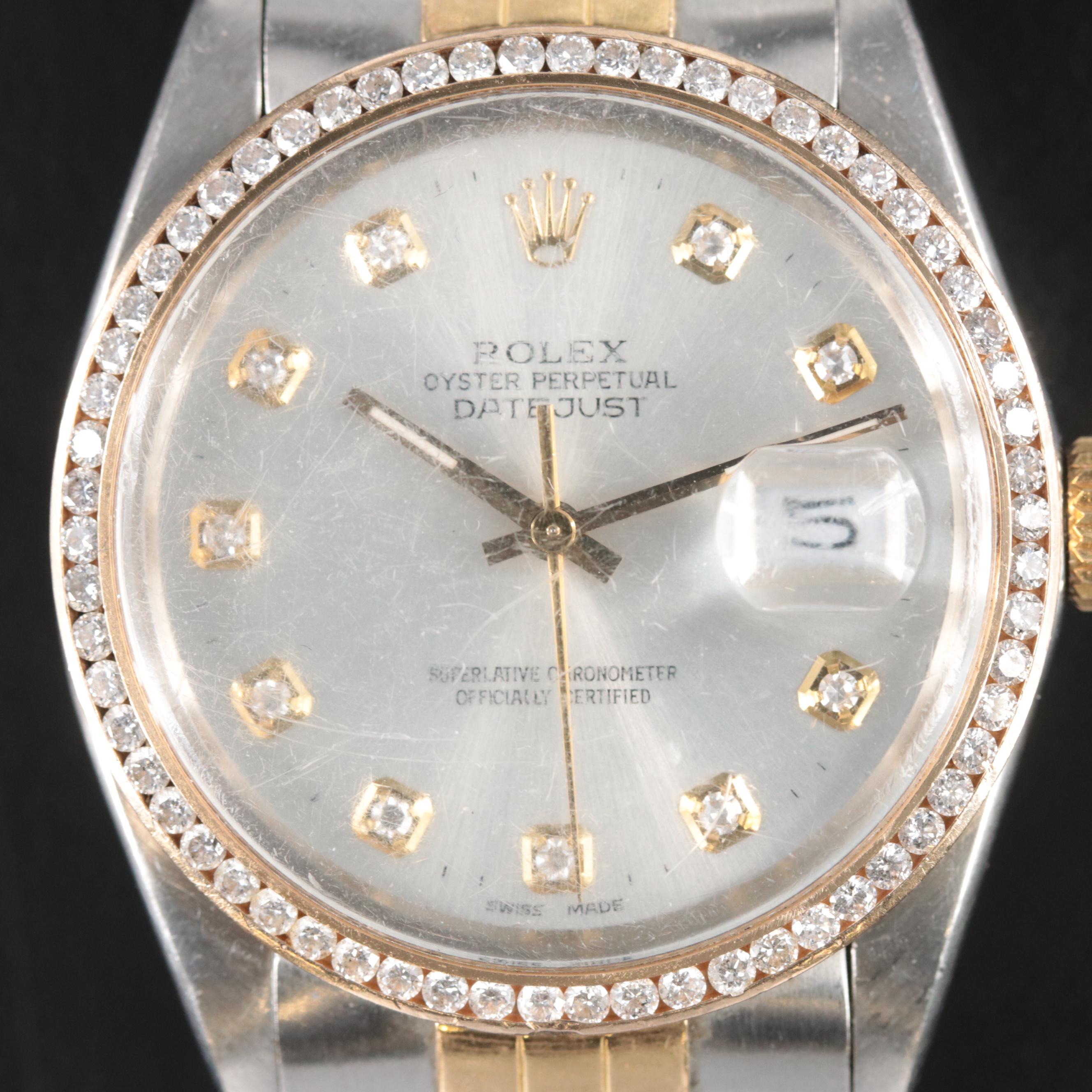 1985 Rolex Custom 1.10 CTW Diamond Dial and Bezel Datejust Watch