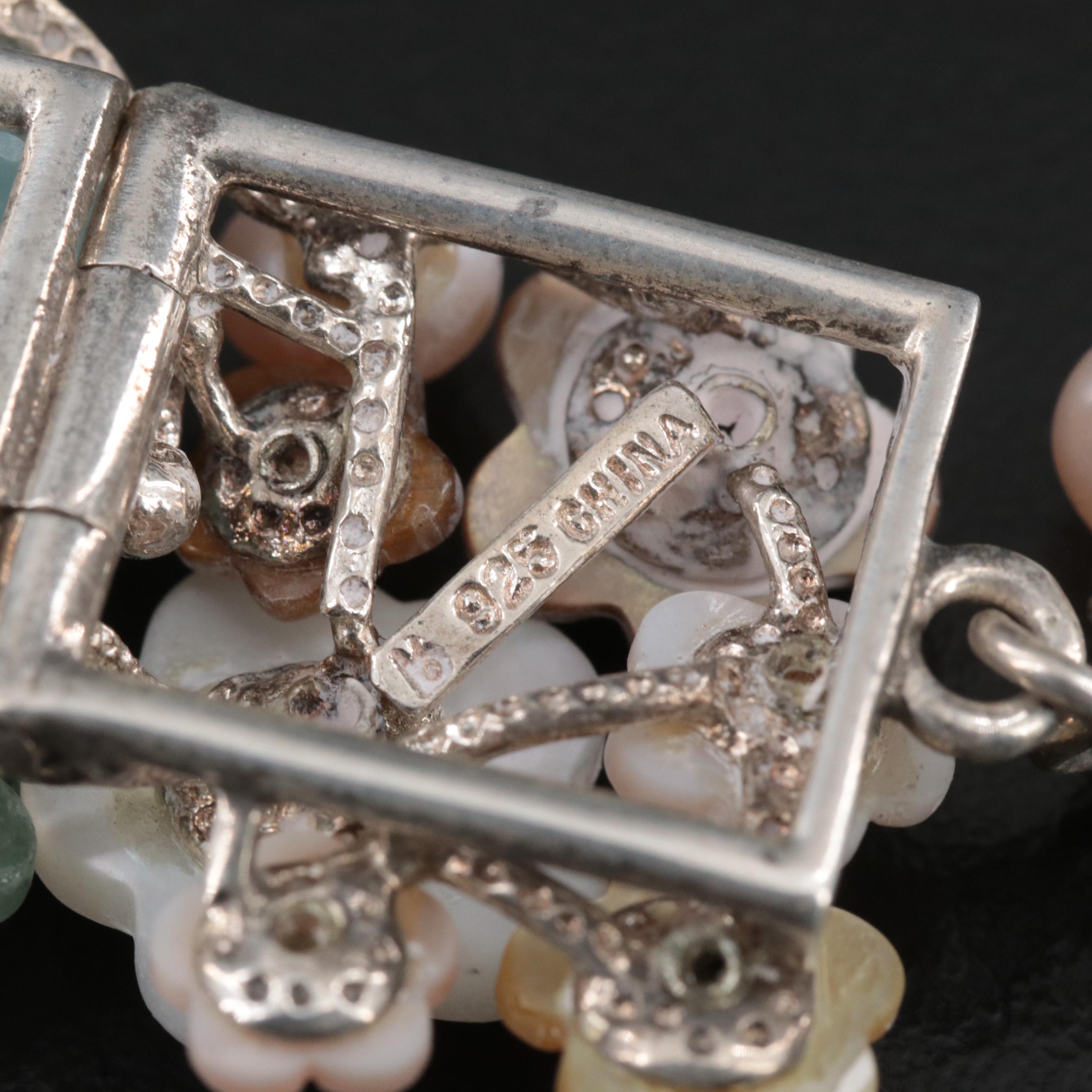 Sterling Tiger's Eye, Aventurine and Pearl Floral Bracelet