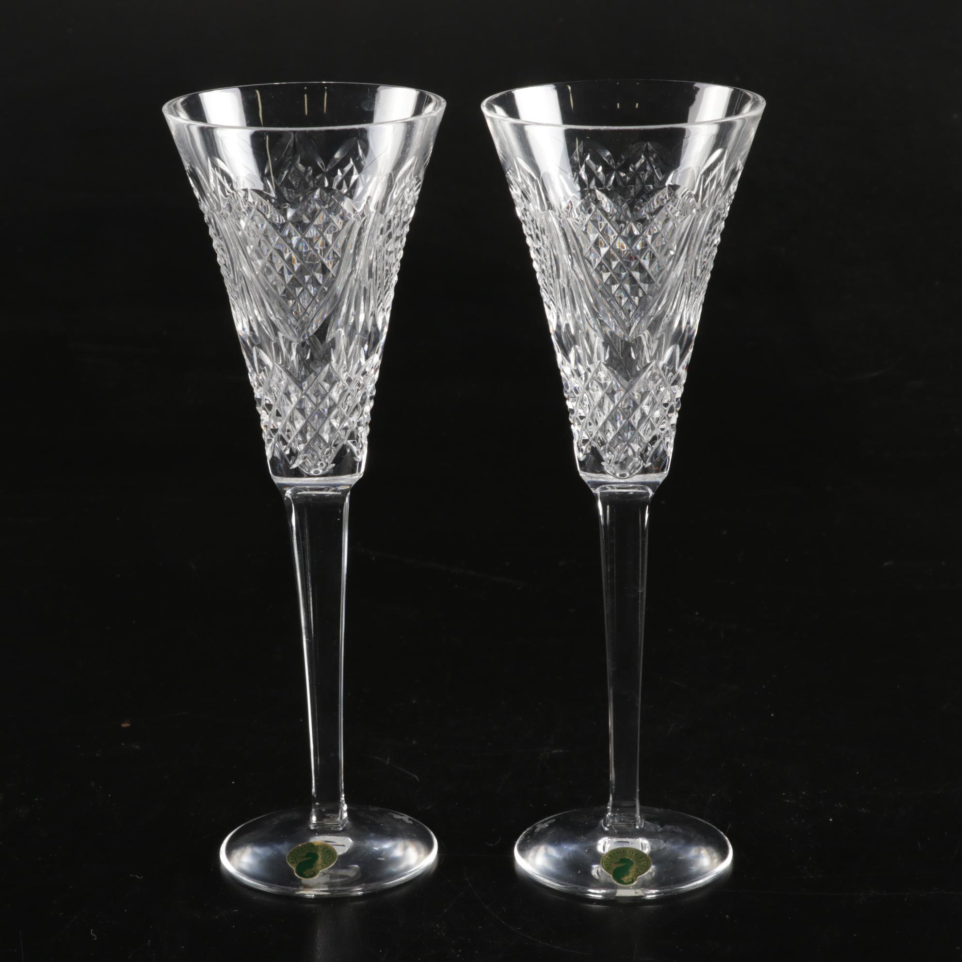 Waterford "Celebration" Crystal Square Stem Champagne Flutes, 2004-2005