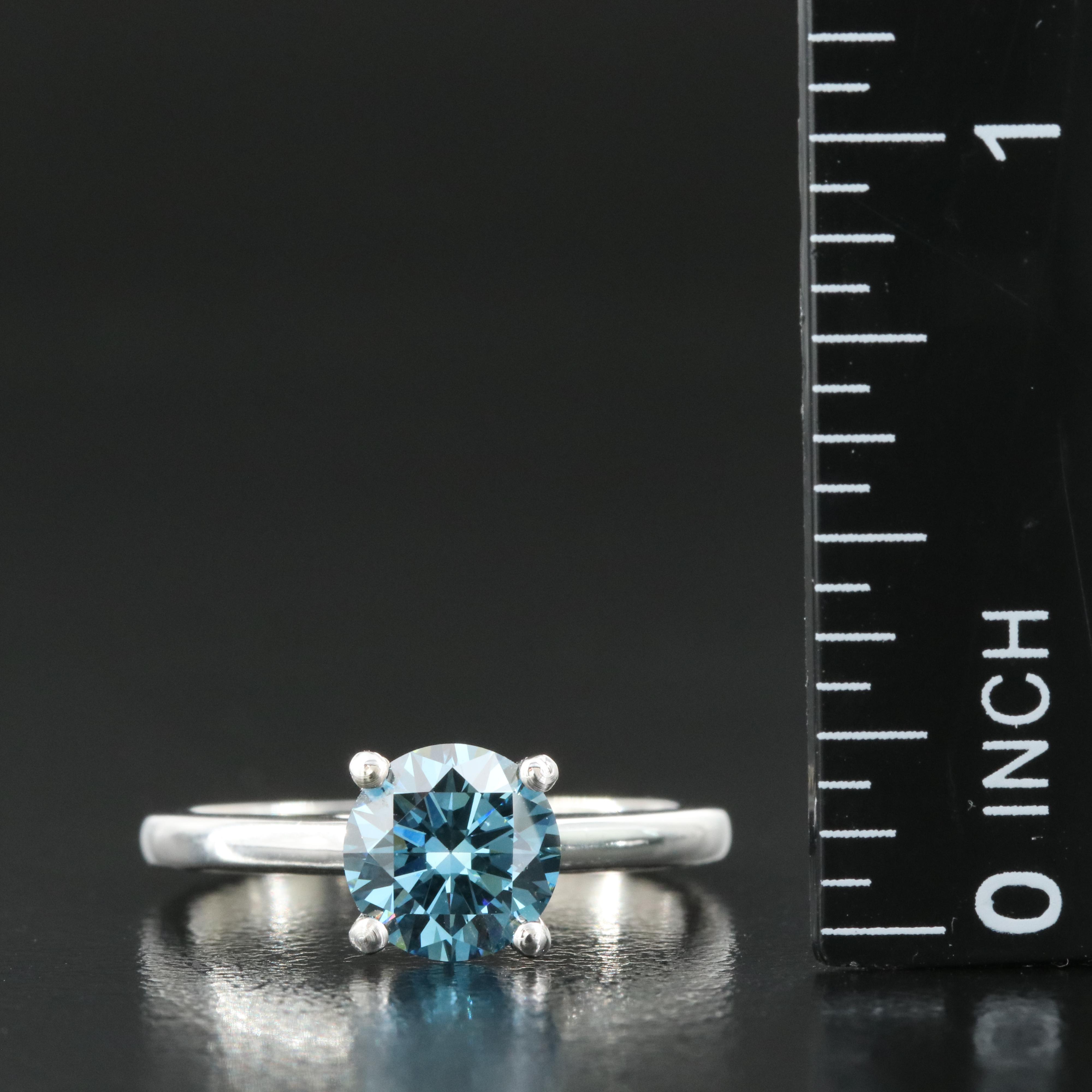 14K 1.30 CT Lab Grown Fancy Blue Diamond Solitaire Ring