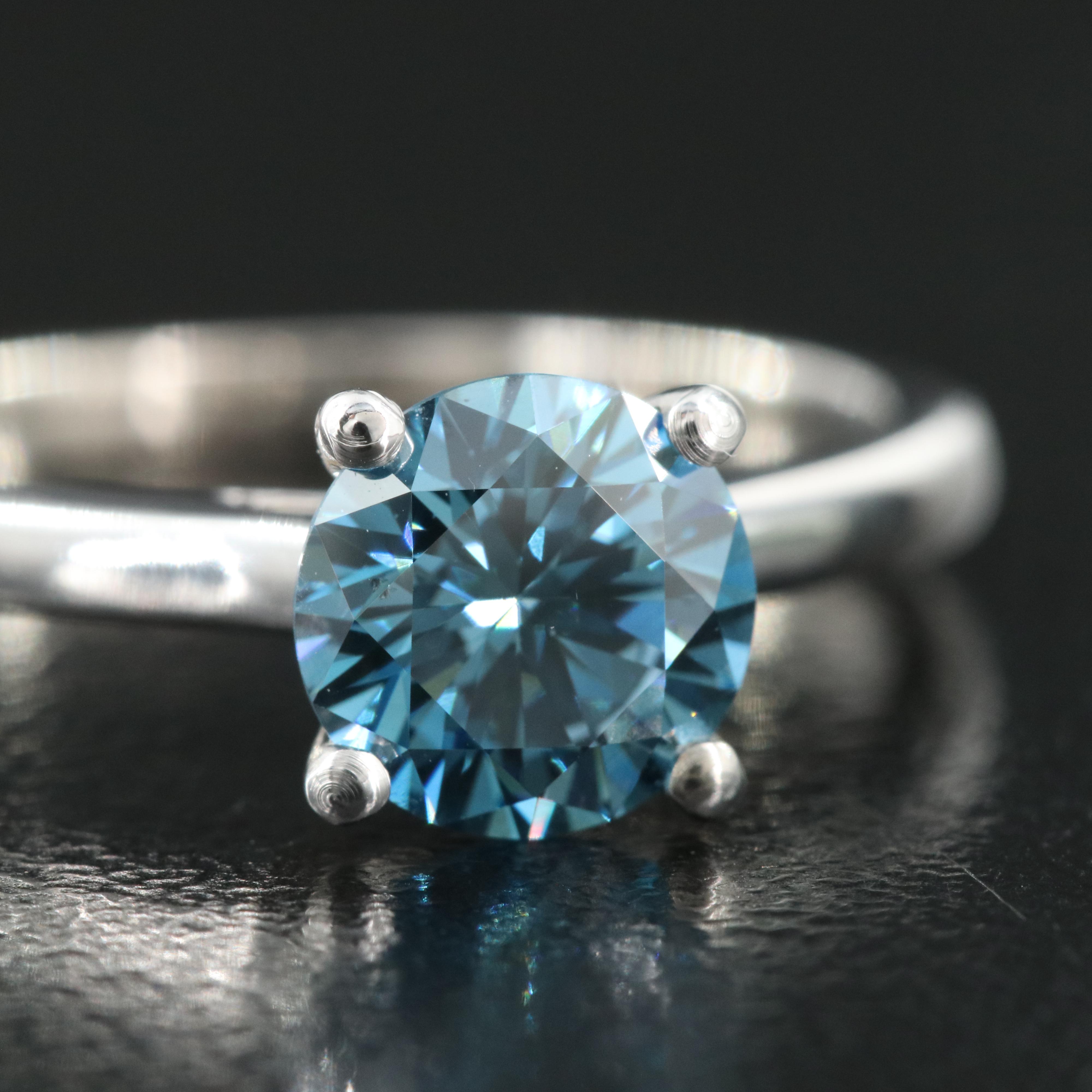 14K 1.30 CT Lab Grown Fancy Blue Diamond Solitaire Ring