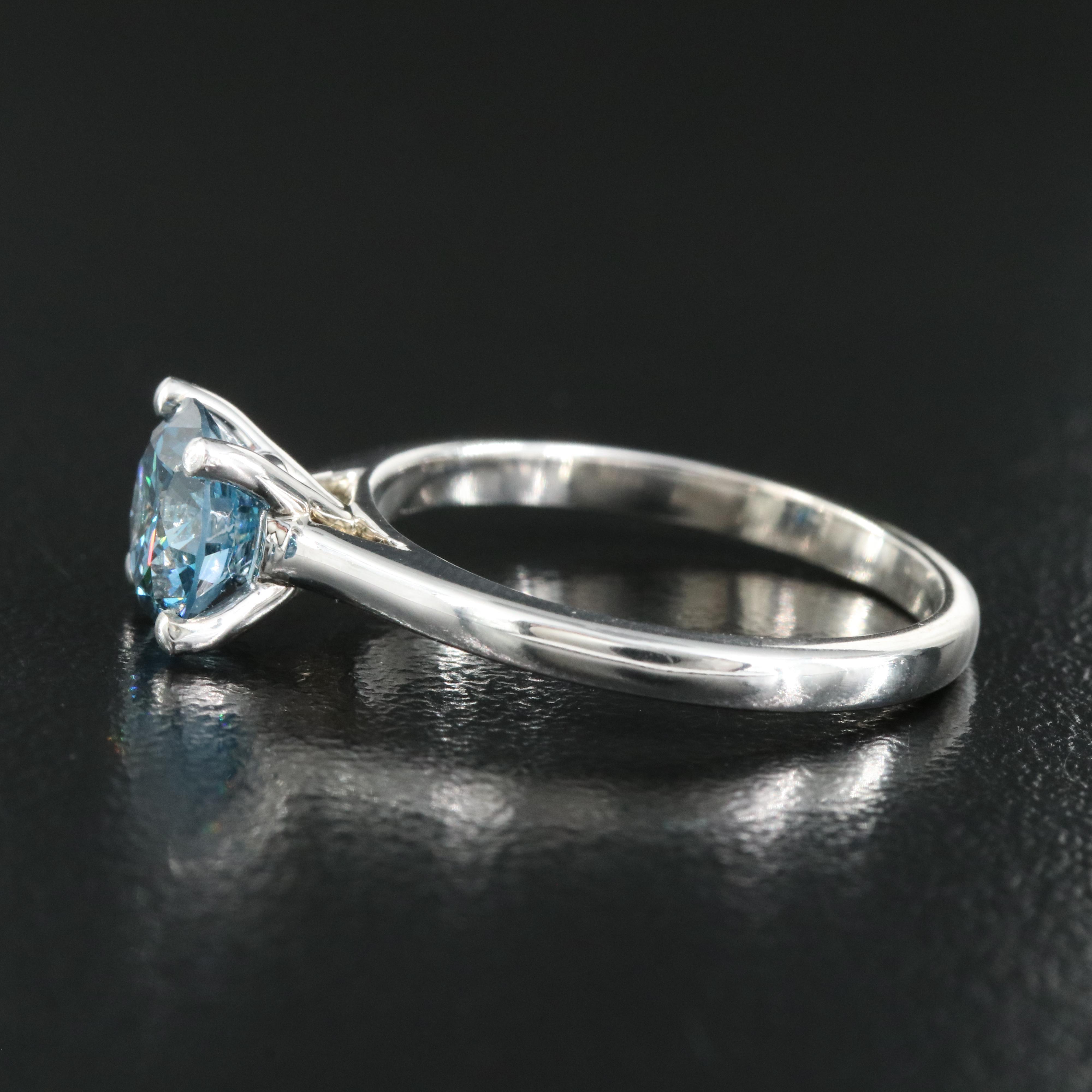 14K 1.30 CT Lab Grown Fancy Blue Diamond Solitaire Ring