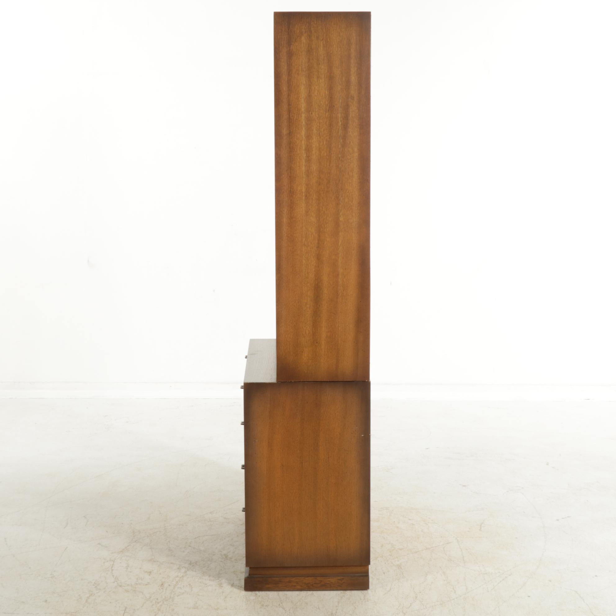 American of Martinsville Mid Century Modern Oak-Stained Bookcase-on-Chest