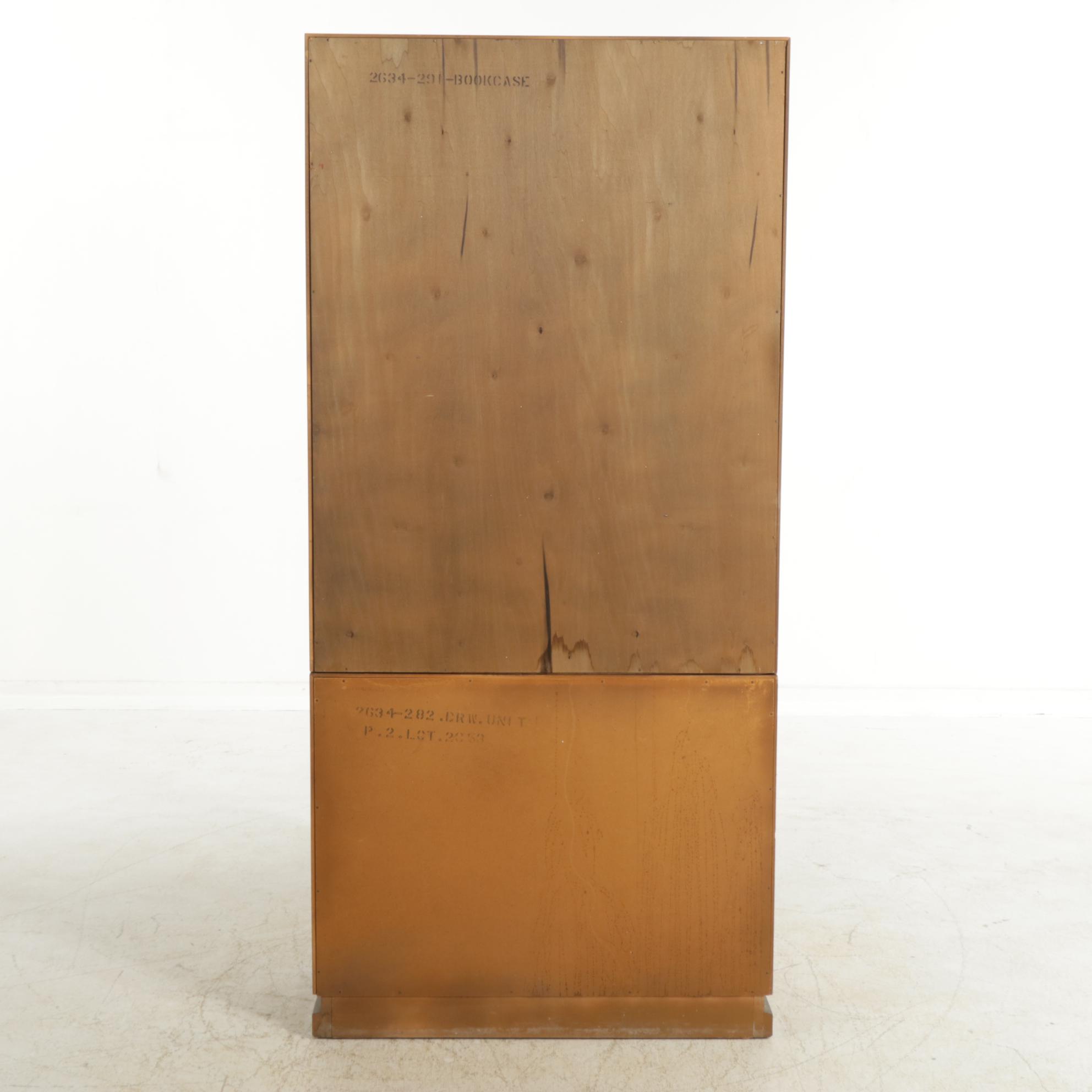 American of Martinsville Mid Century Modern Oak-Stained Bookcase-on-Chest