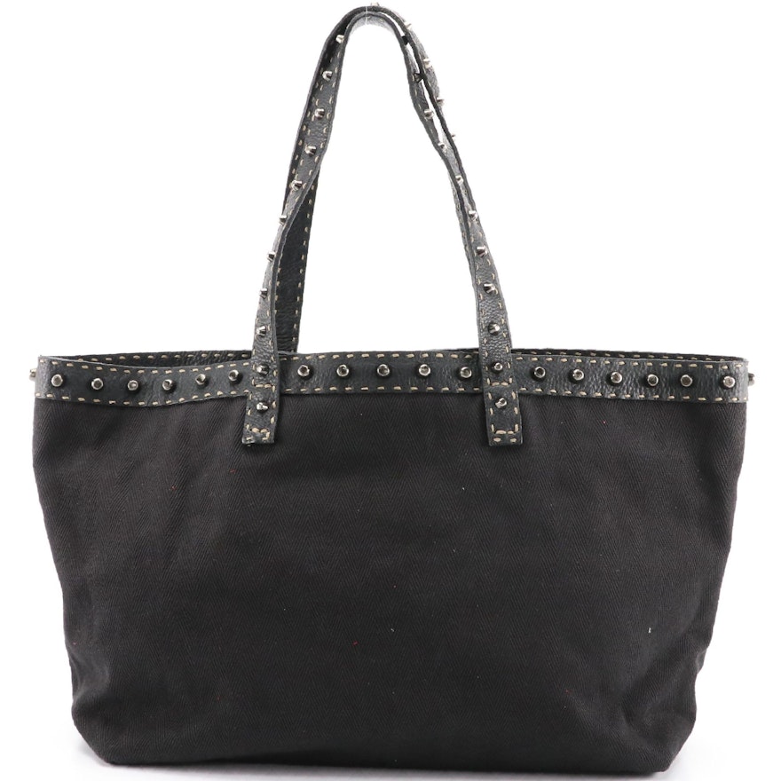 Fendi Selleria Textile and Studded Leather Tote Shoulder Bag | EBTH