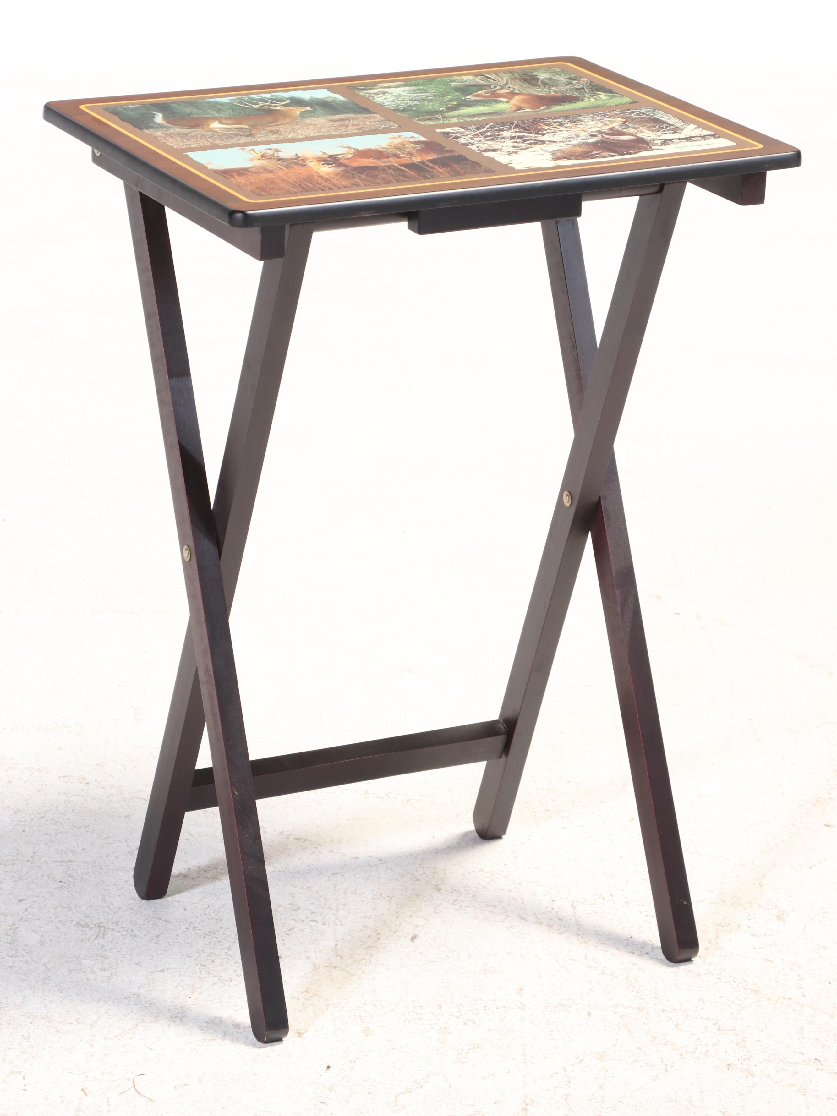 Set of Four Danbury Mint "White-Tailed Deer" Tray Tables with Stand