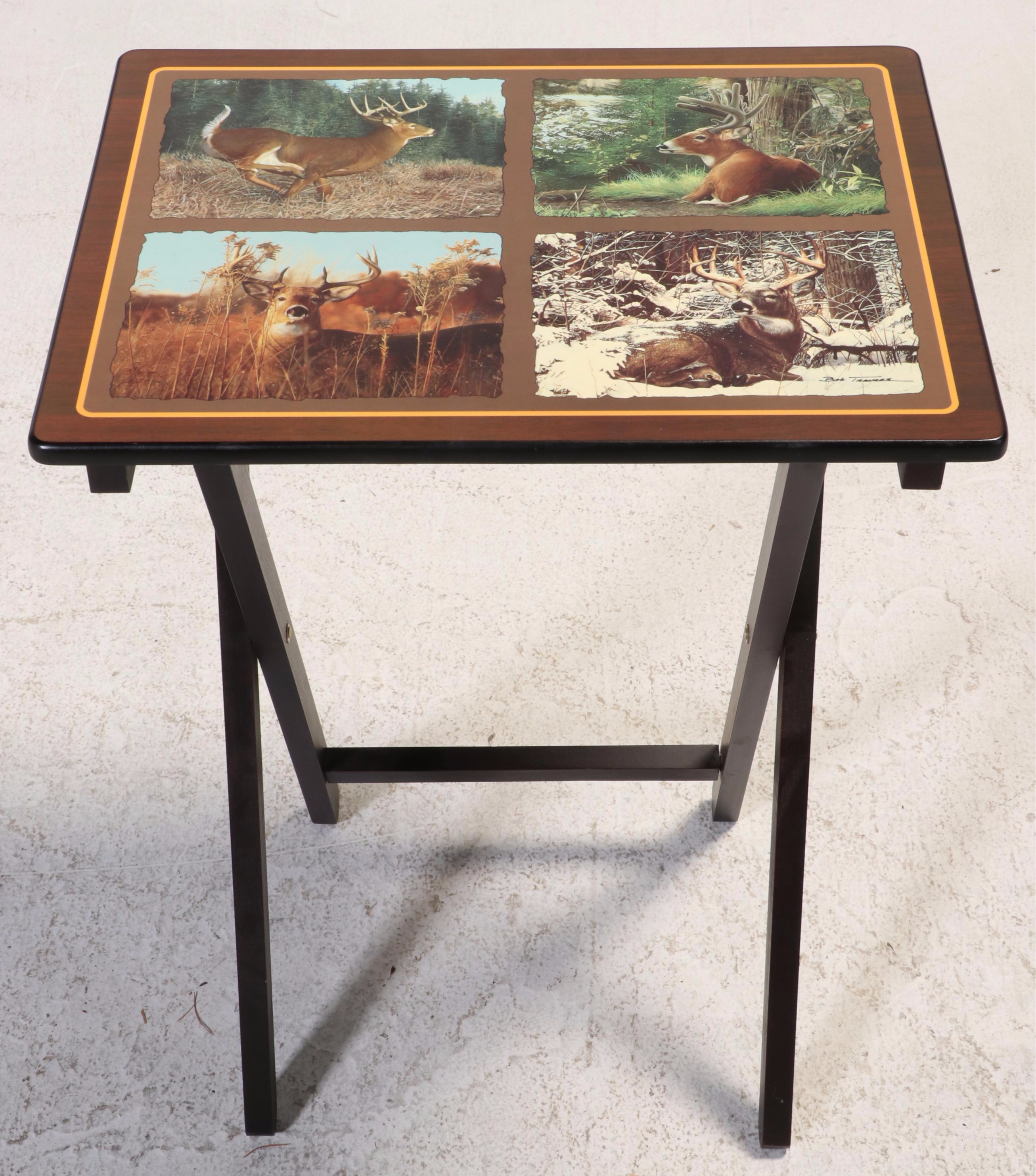 Set of Four Danbury Mint "White-Tailed Deer" Tray Tables with Stand