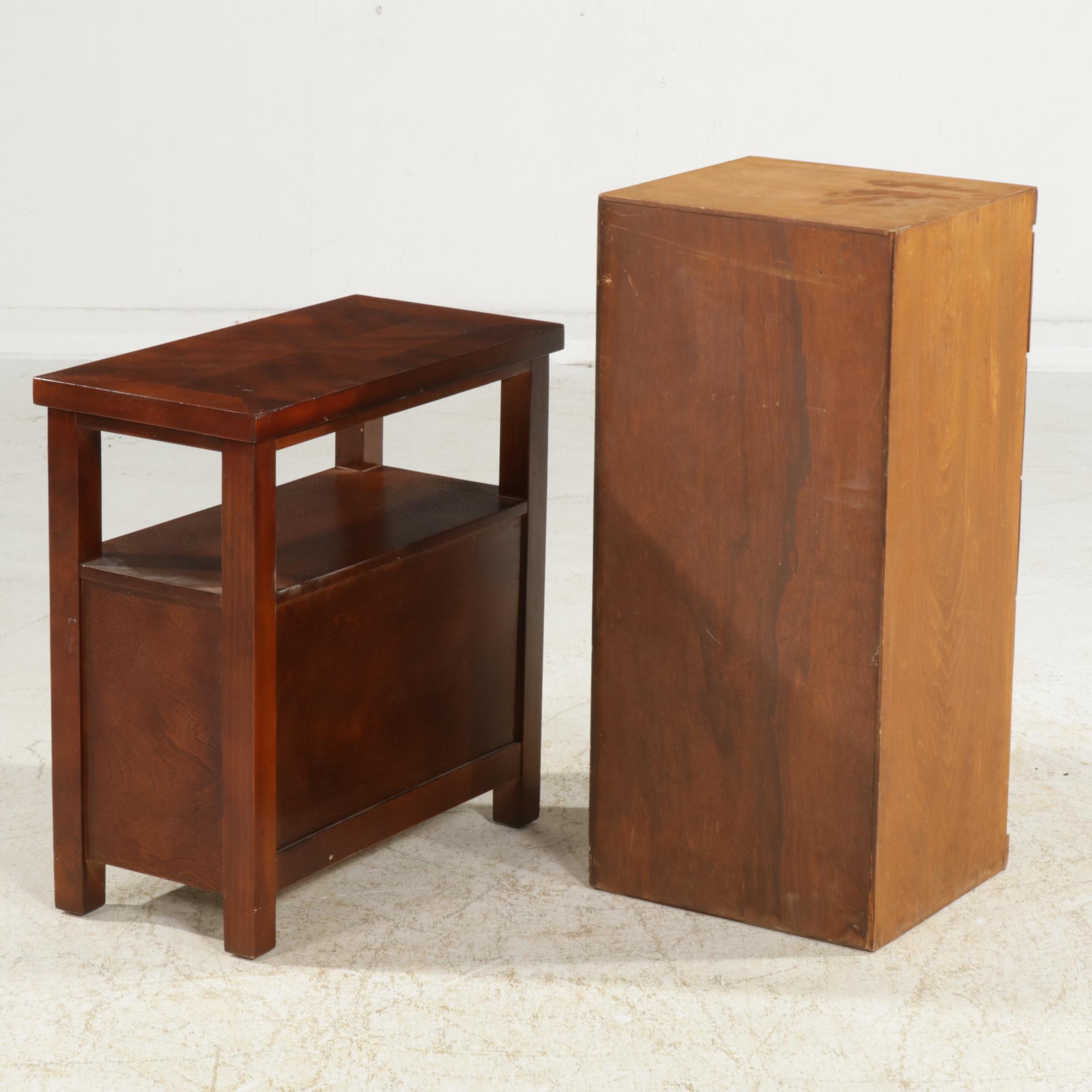 Campaign Style Five-Drawer Wooden Chest with Contemporary One-Drawer End Table