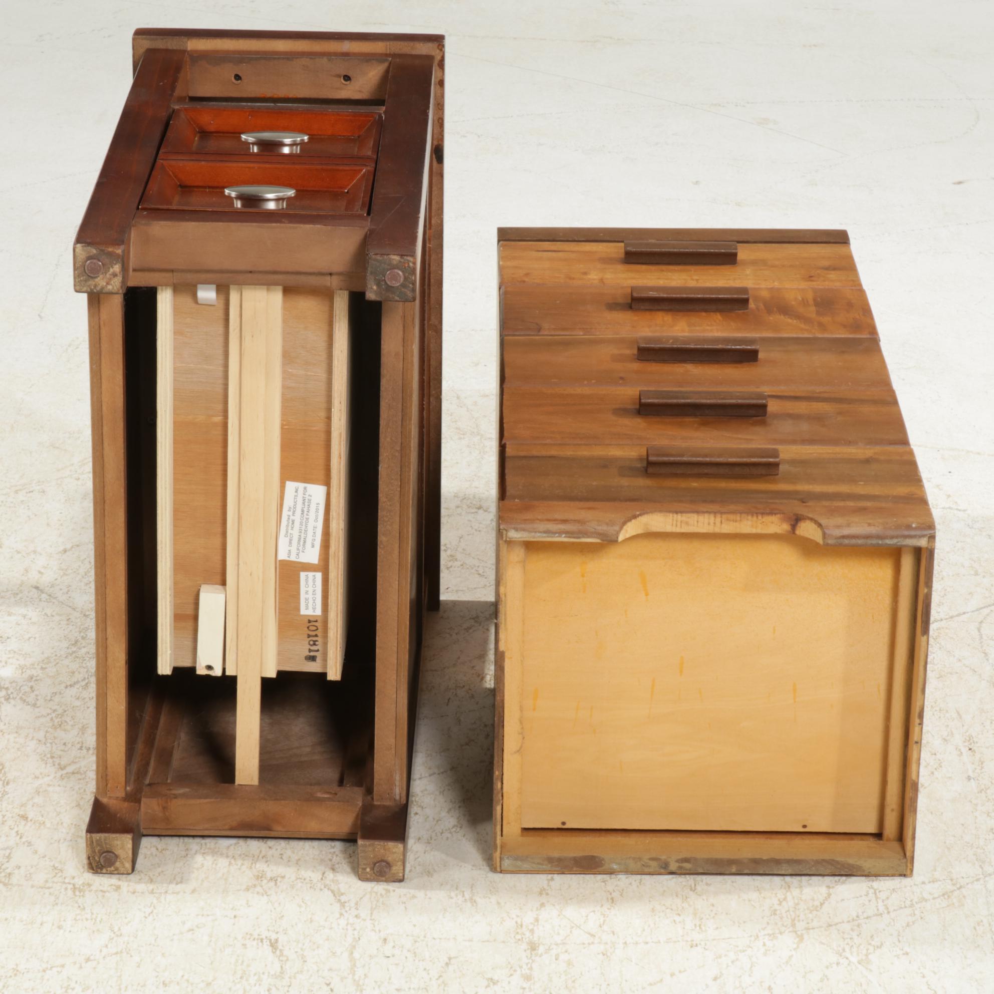 Campaign Style Five-Drawer Wooden Chest with Contemporary One-Drawer End Table