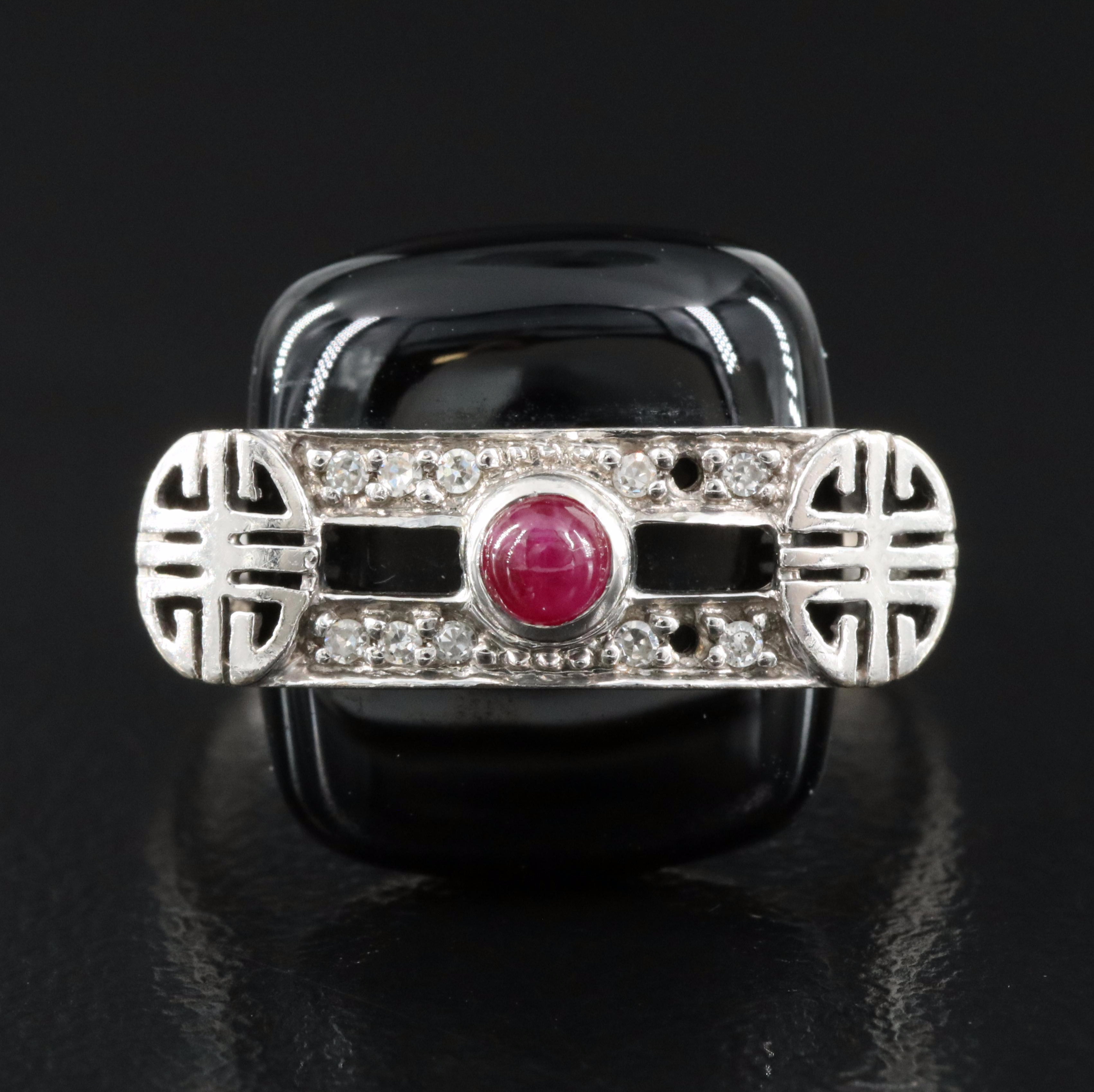 14K Black Onyx, Ruby and Diamond "Longevity" Ring