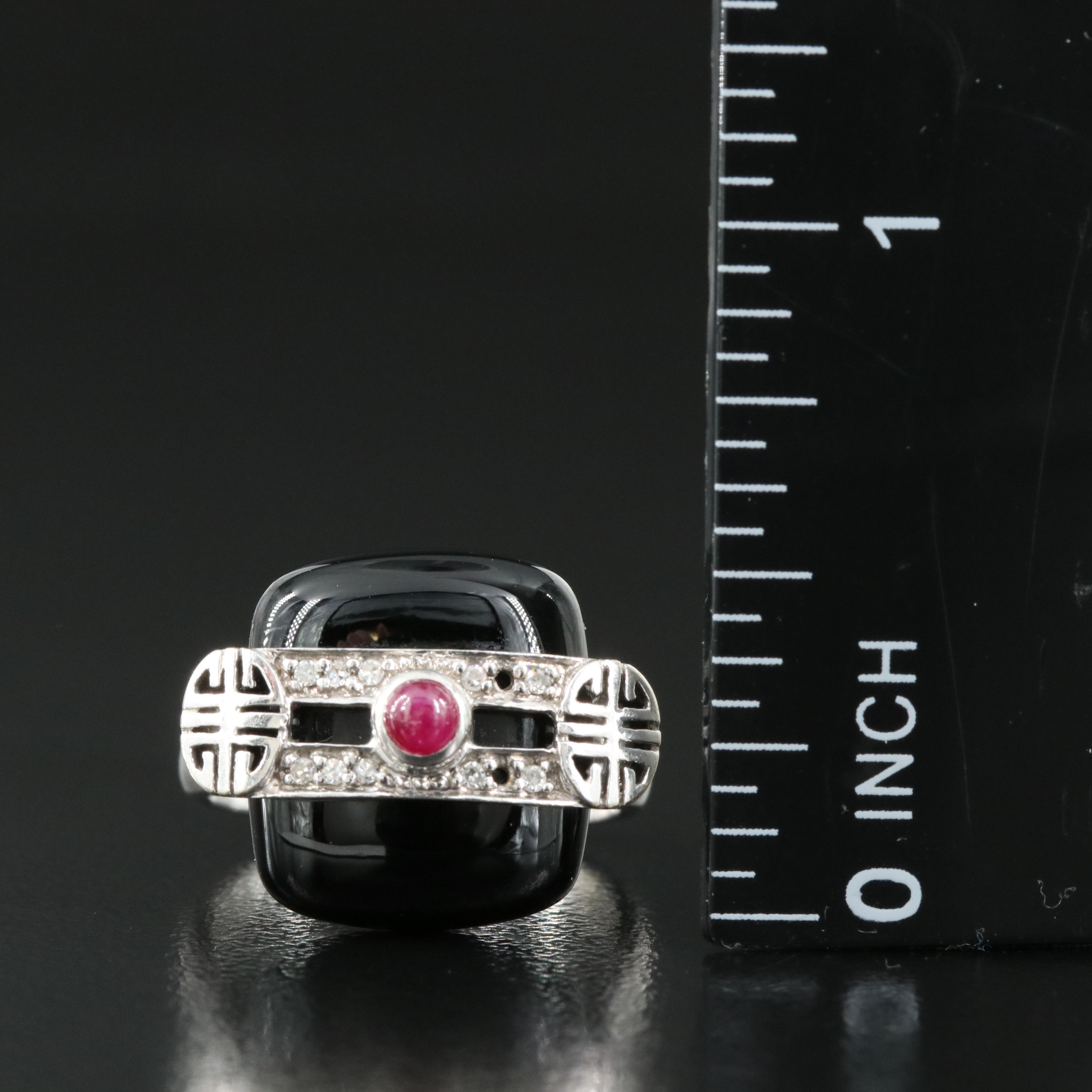 14K Black Onyx, Ruby and Diamond "Longevity" Ring