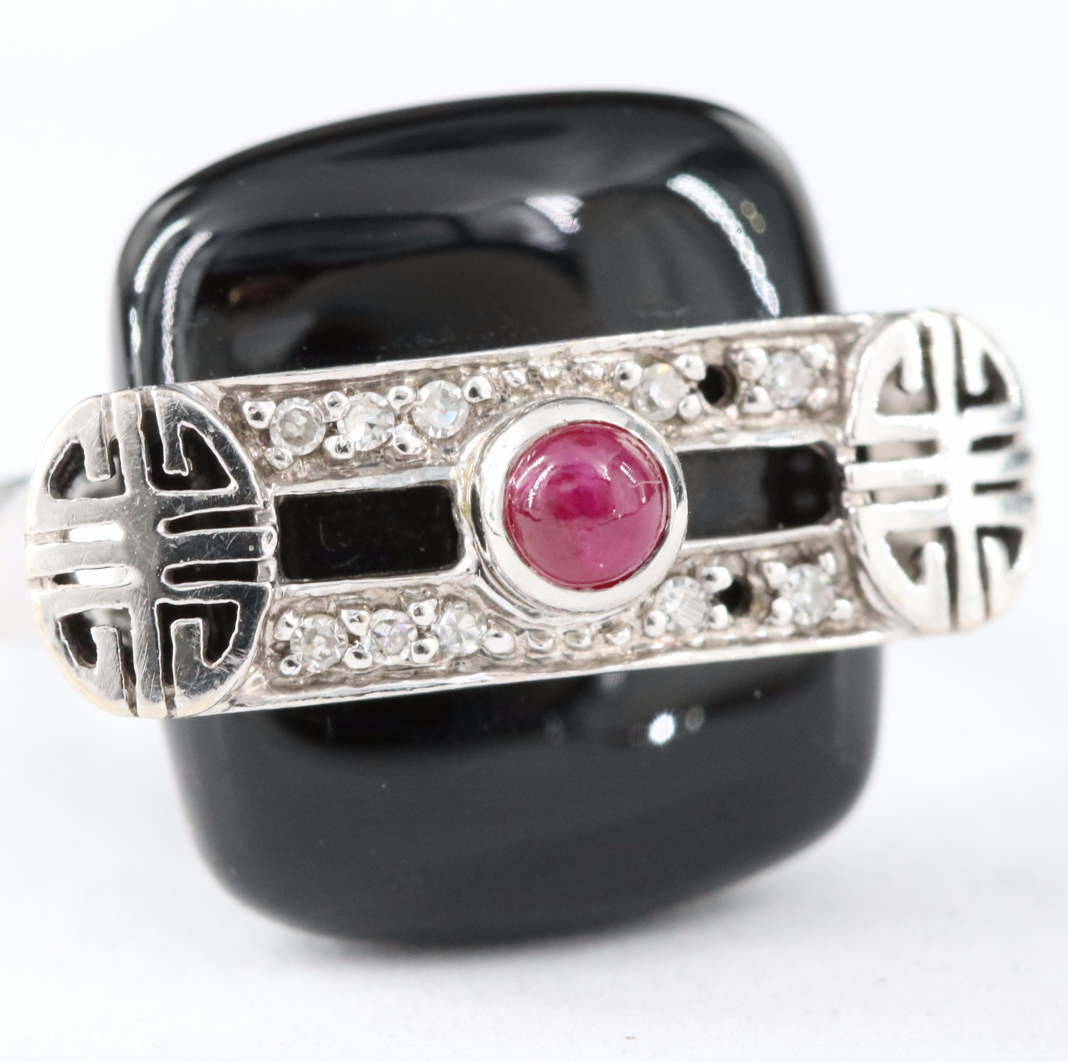 14K Black Onyx, Ruby and Diamond "Longevity" Ring