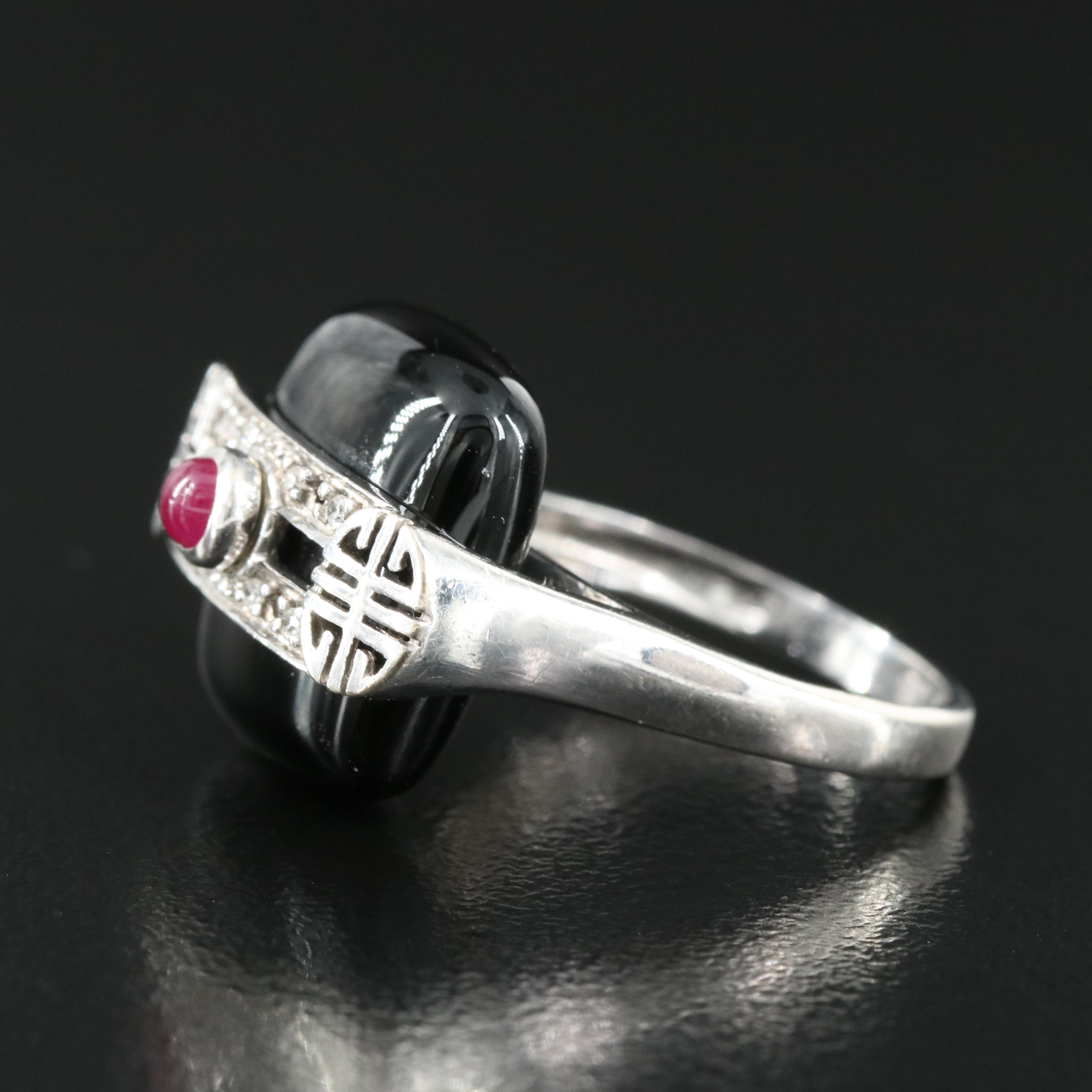 14K Black Onyx, Ruby and Diamond "Longevity" Ring