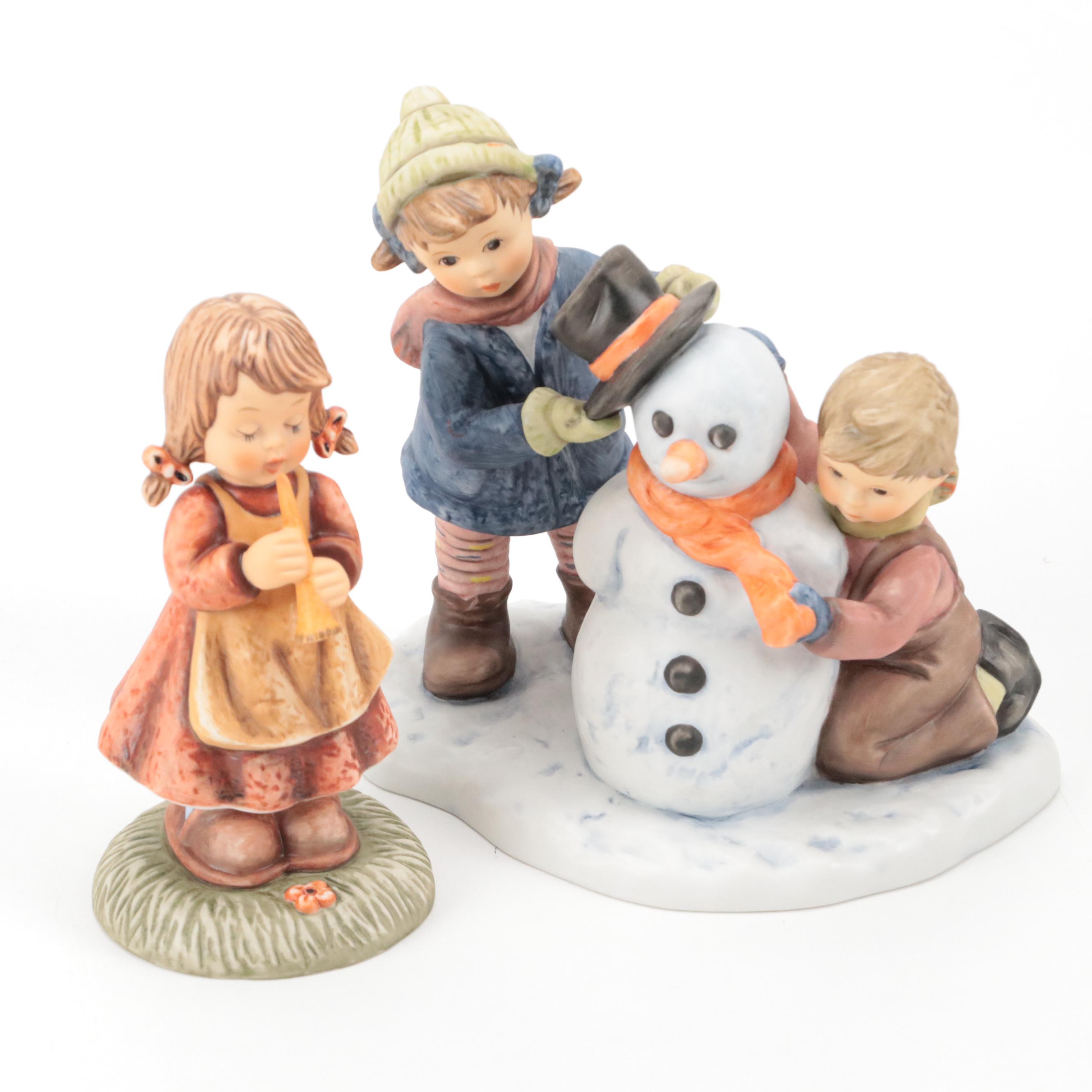 Berta Hummel "Girl with Recorder" and "Crowning Touch" Ceramic Figurines