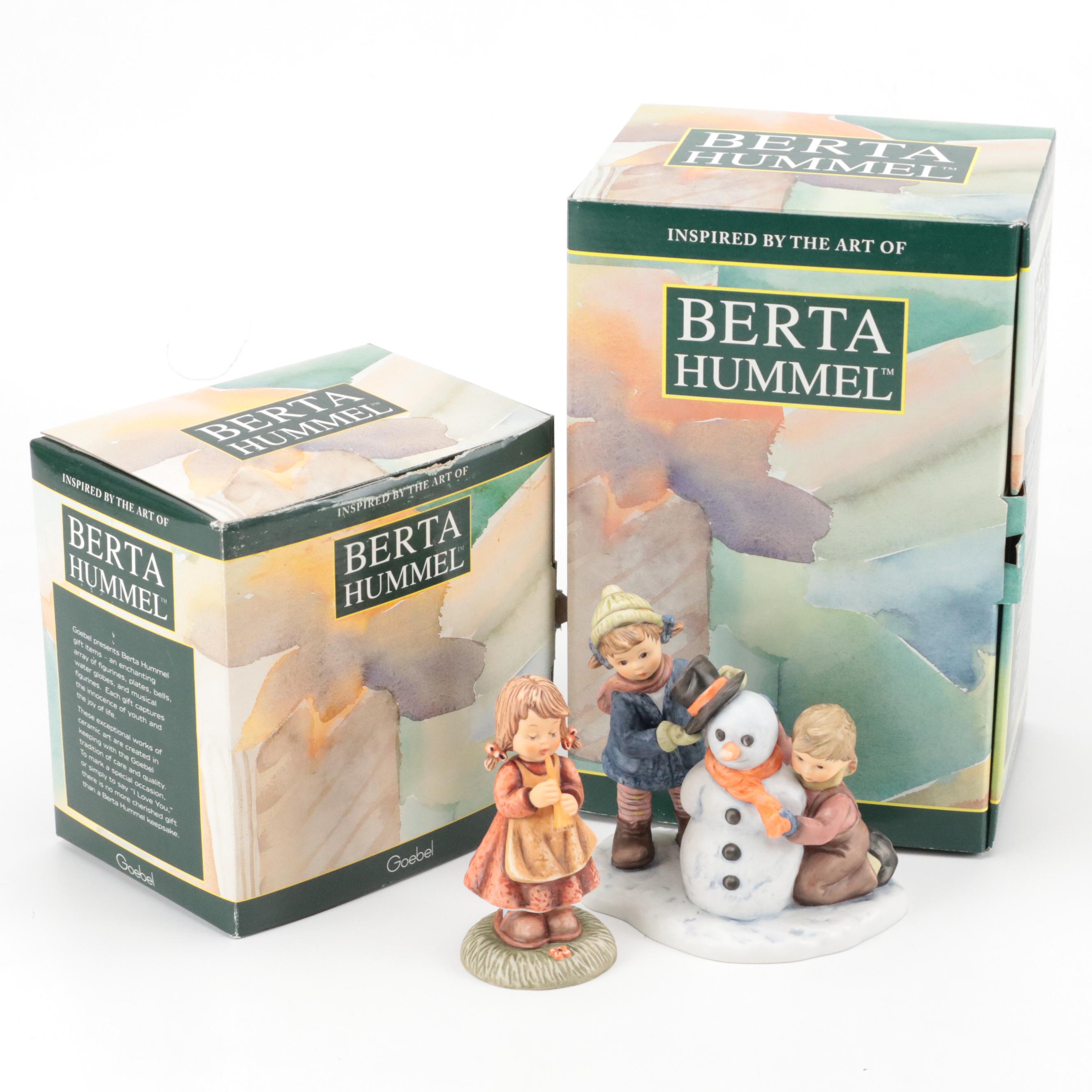 Berta Hummel "Girl with Recorder" and "Crowning Touch" Ceramic Figurines
