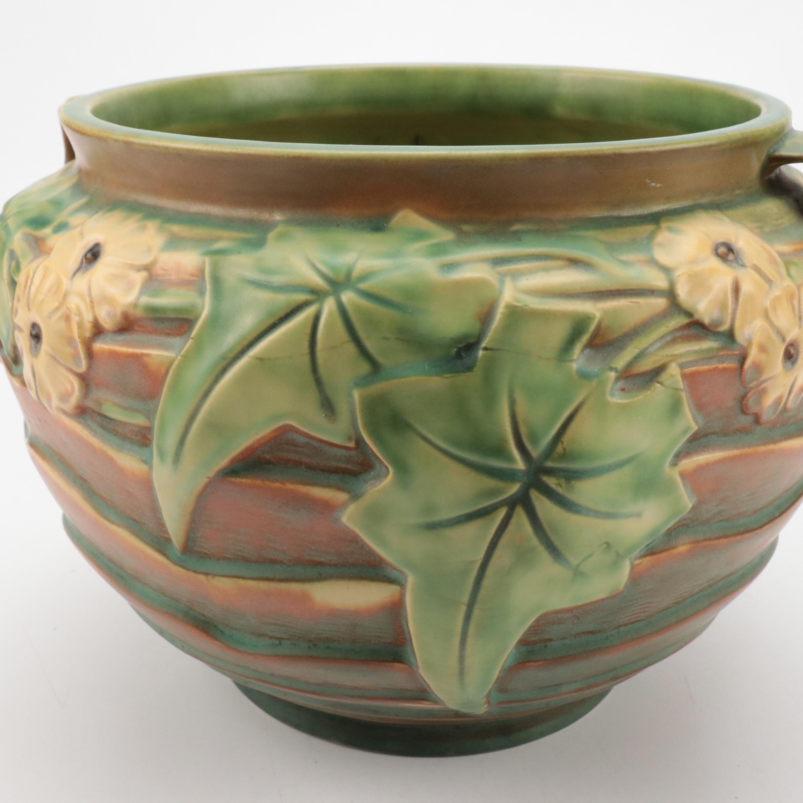 Roseville Pottery "Luffa" Double-Handle Ceramic Planter, Early/Mid-20th Century