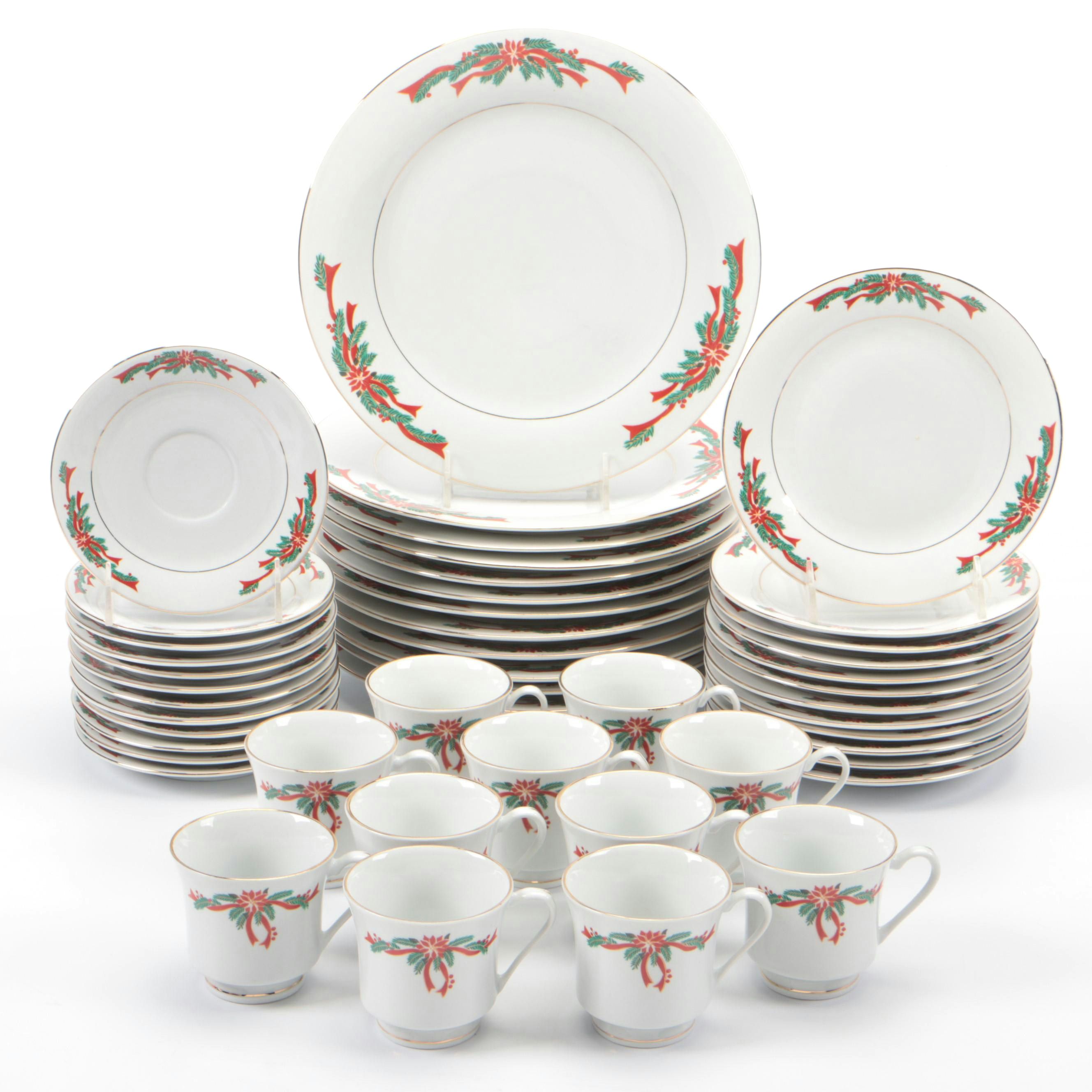 Fine China "Poinsettia & Ribbons" Dinnerware