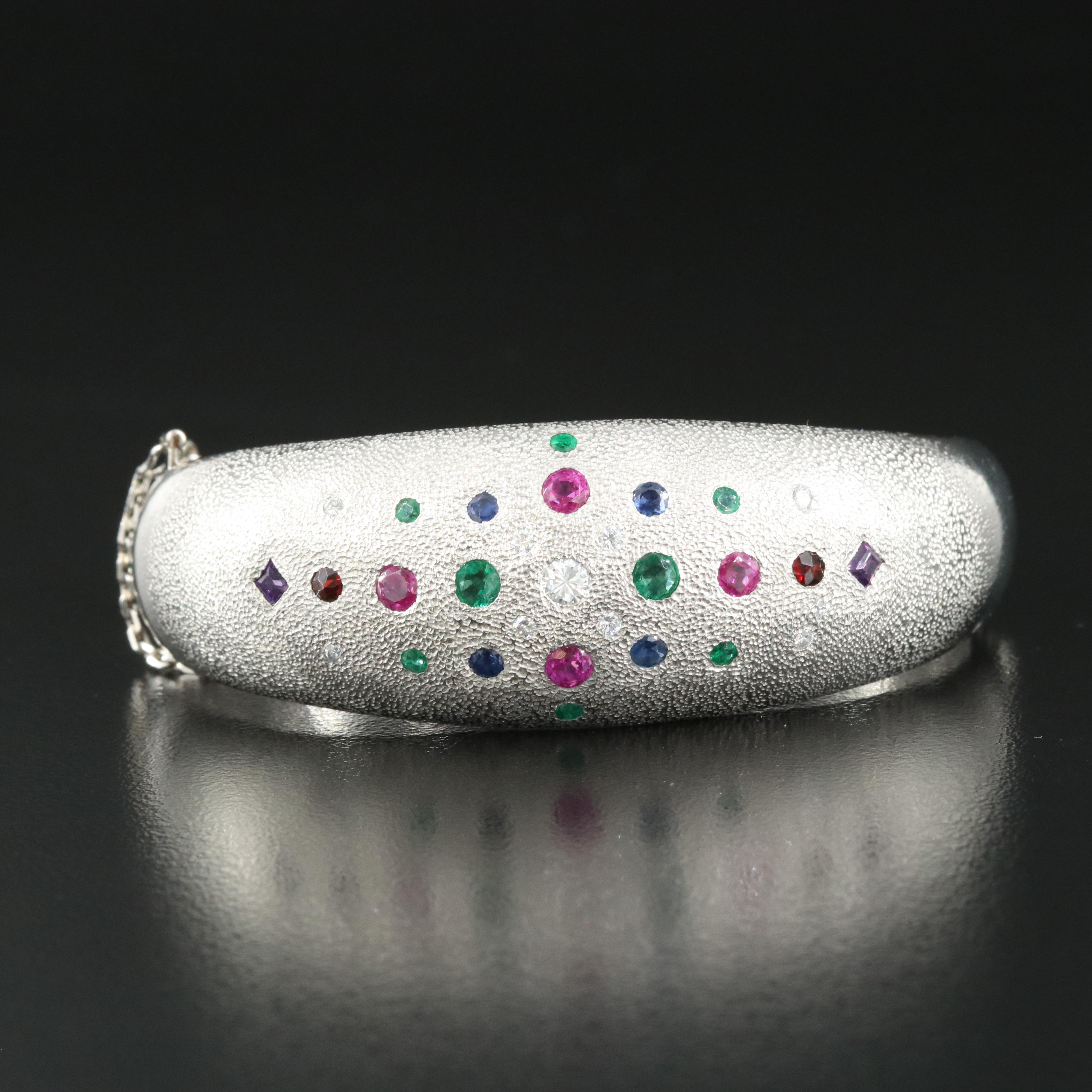 Platinum Gemstone Bracelet with a Domed Stipple Finish