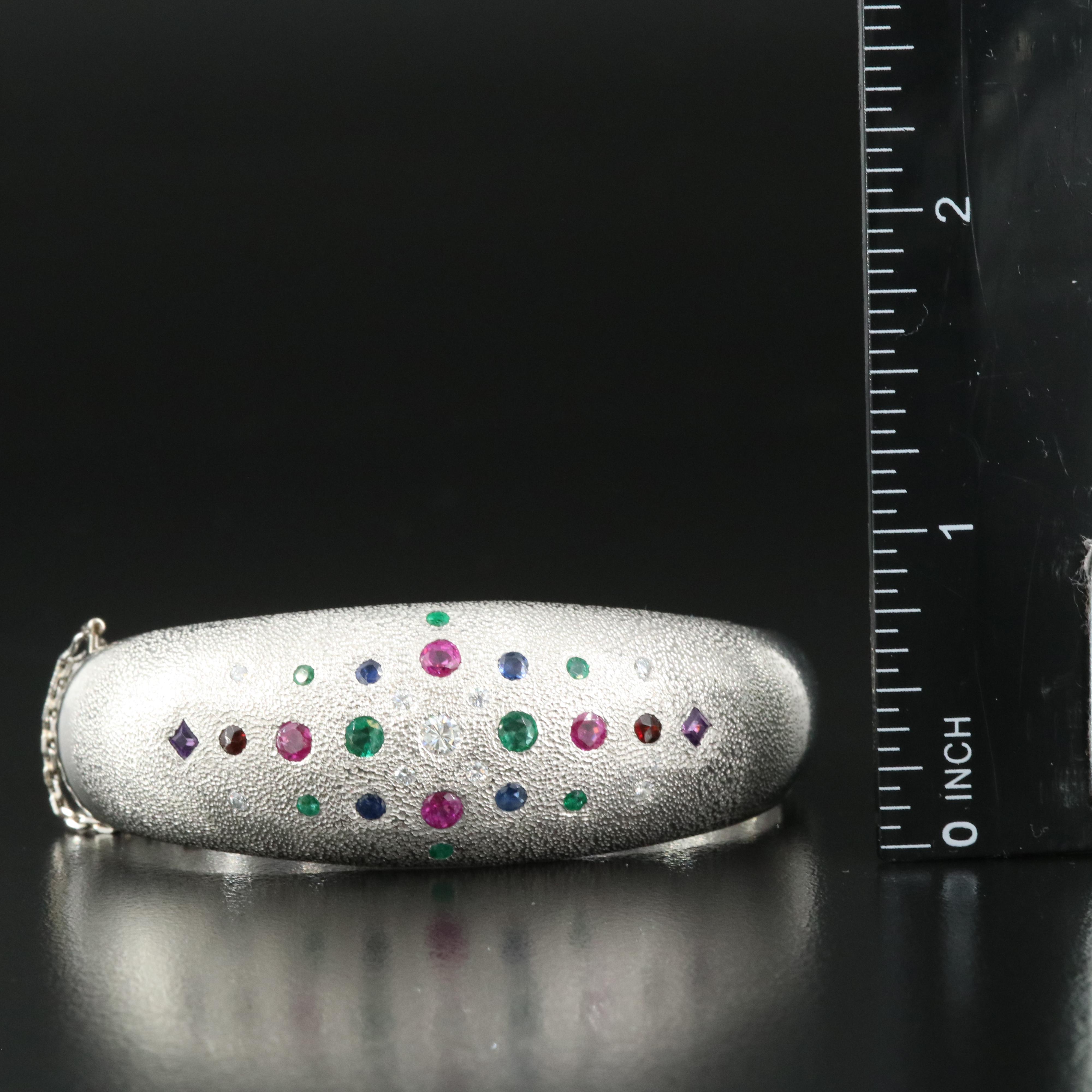 Platinum Gemstone Bracelet with a Domed Stipple Finish