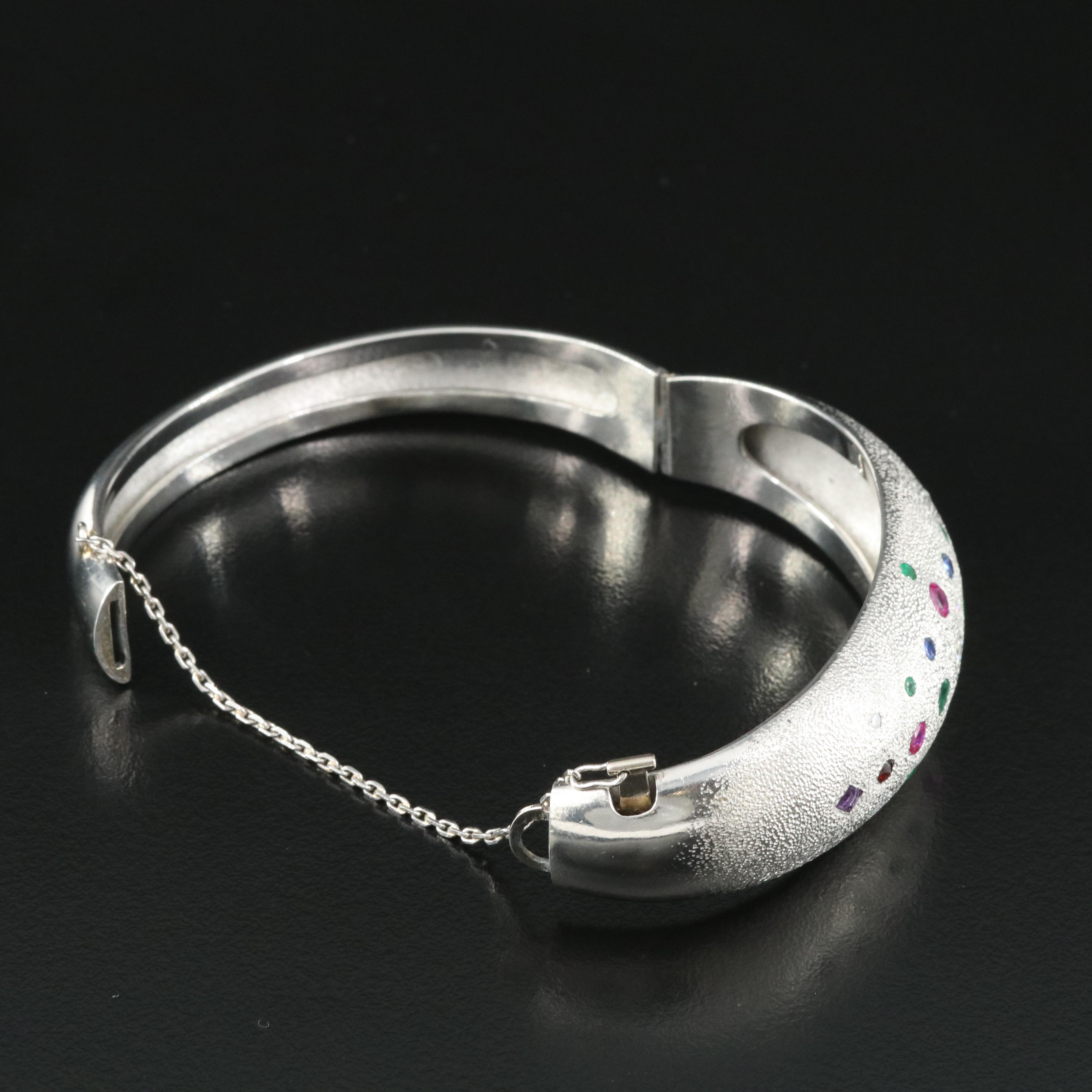 Platinum Gemstone Bracelet with a Domed Stipple Finish