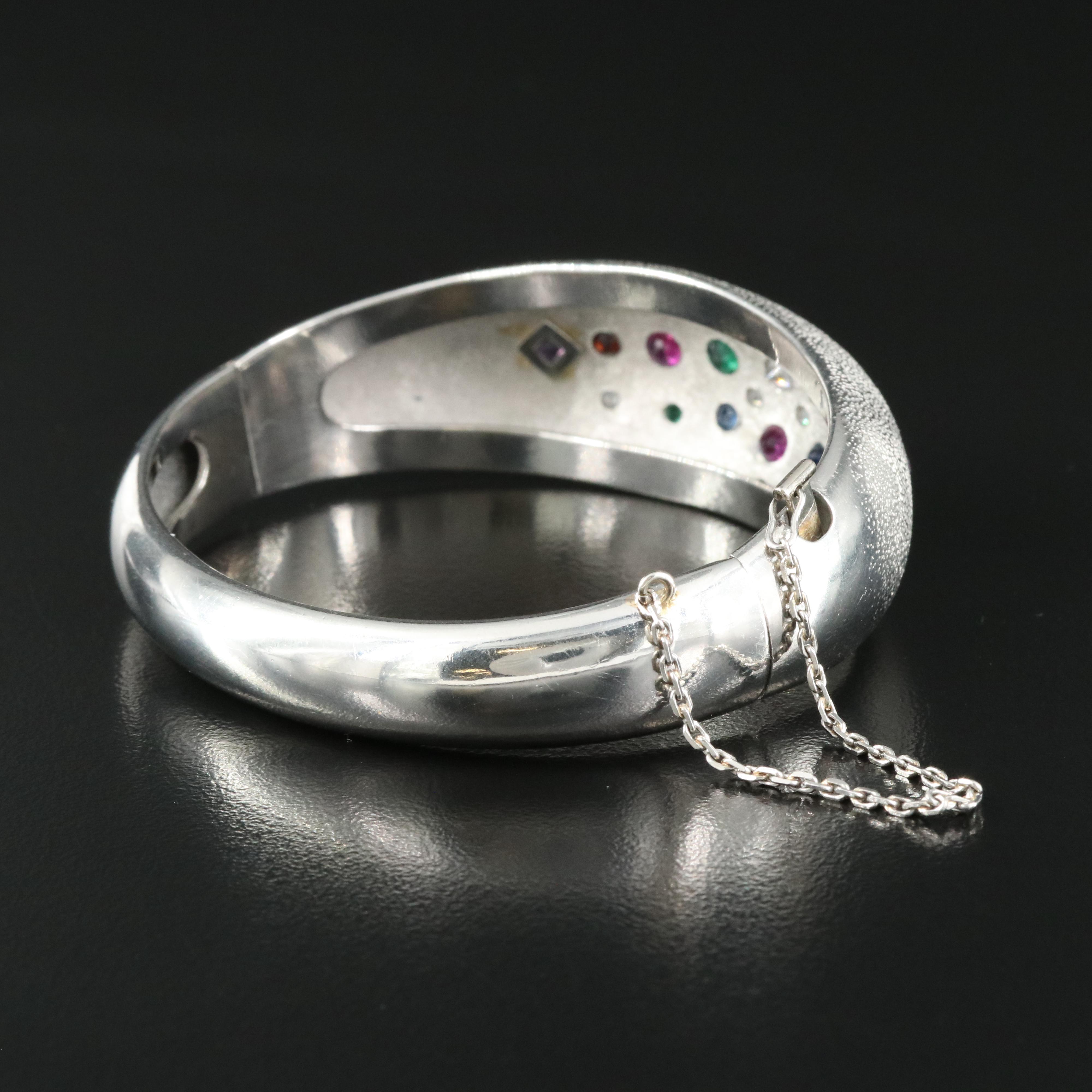 Platinum Gemstone Bracelet with a Domed Stipple Finish