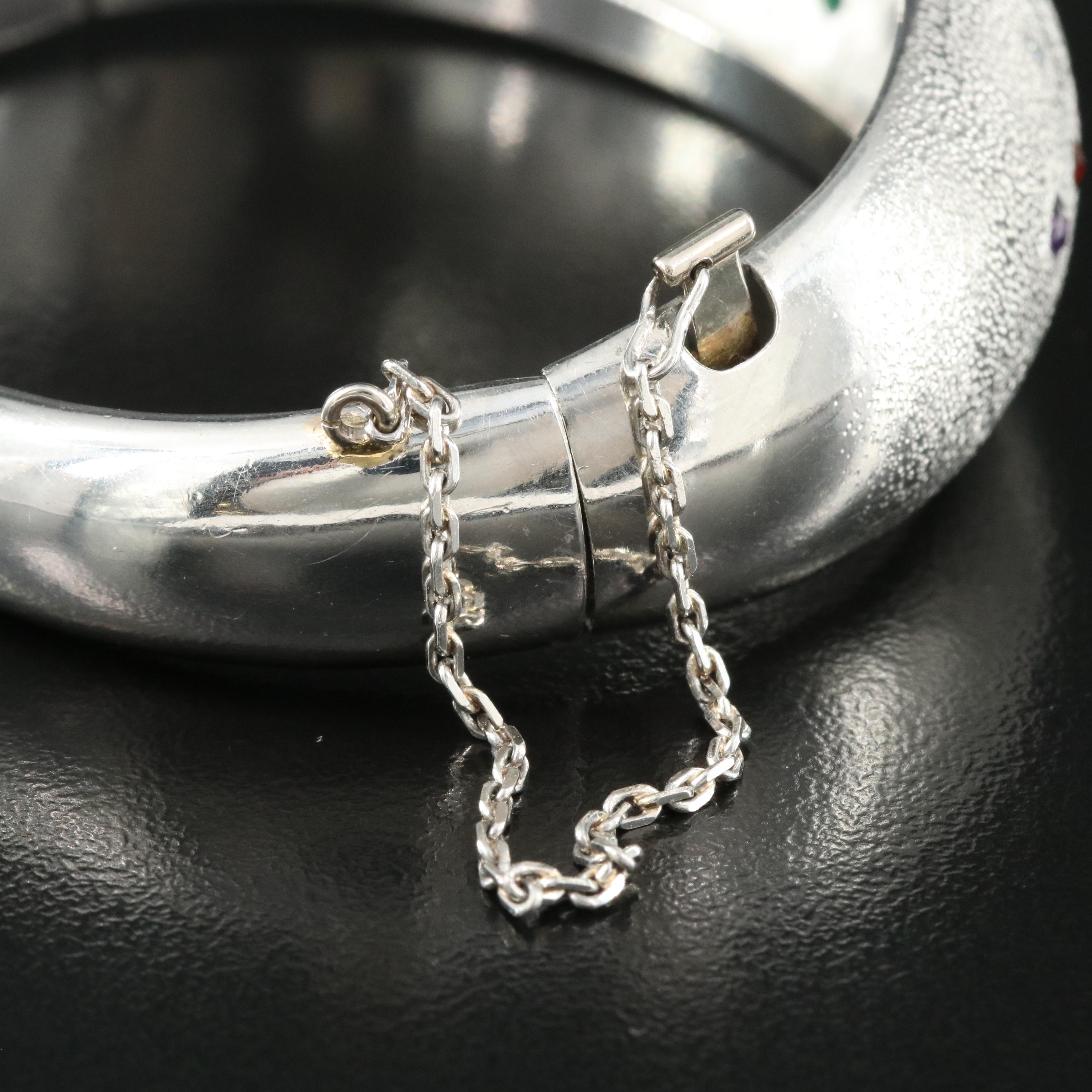 Platinum Gemstone Bracelet with a Domed Stipple Finish