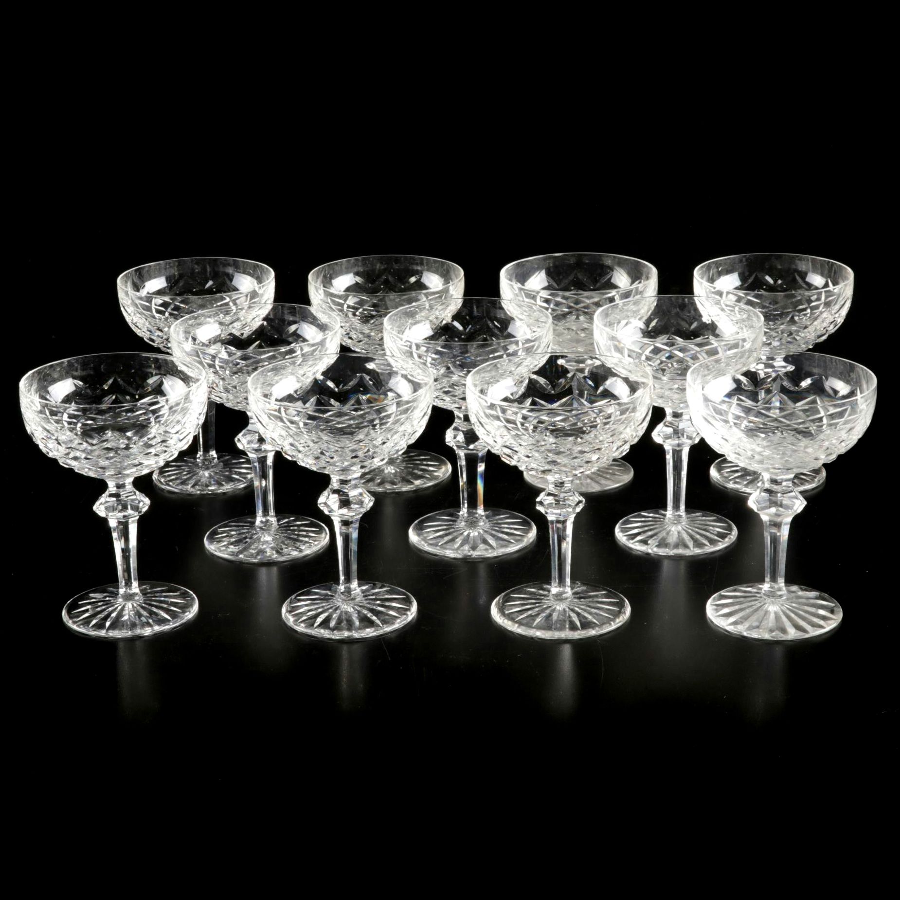 Waterford "Powerscourt" Crystal Champagne Coupes/Tall Sherbets, Set of Eleven