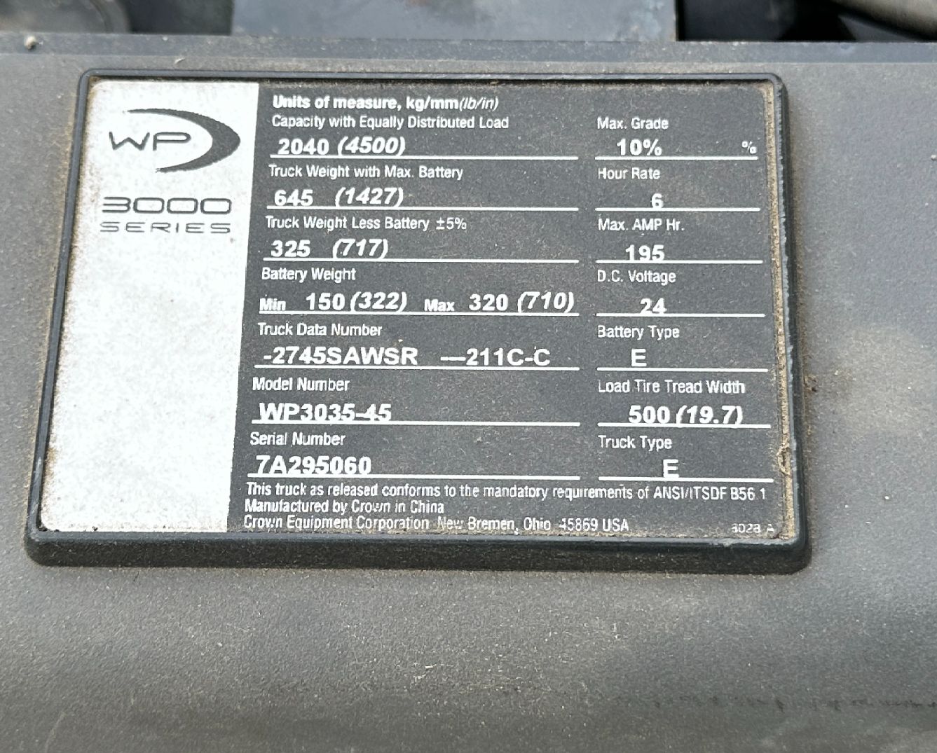 Crown Lift Trucks WP3035-45 Electric Pallet Jack