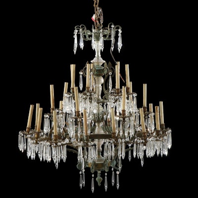 Spanish Baroque Cast Brass Two-Tier 22-Arm Chandelier, Early to Mid-20th C.