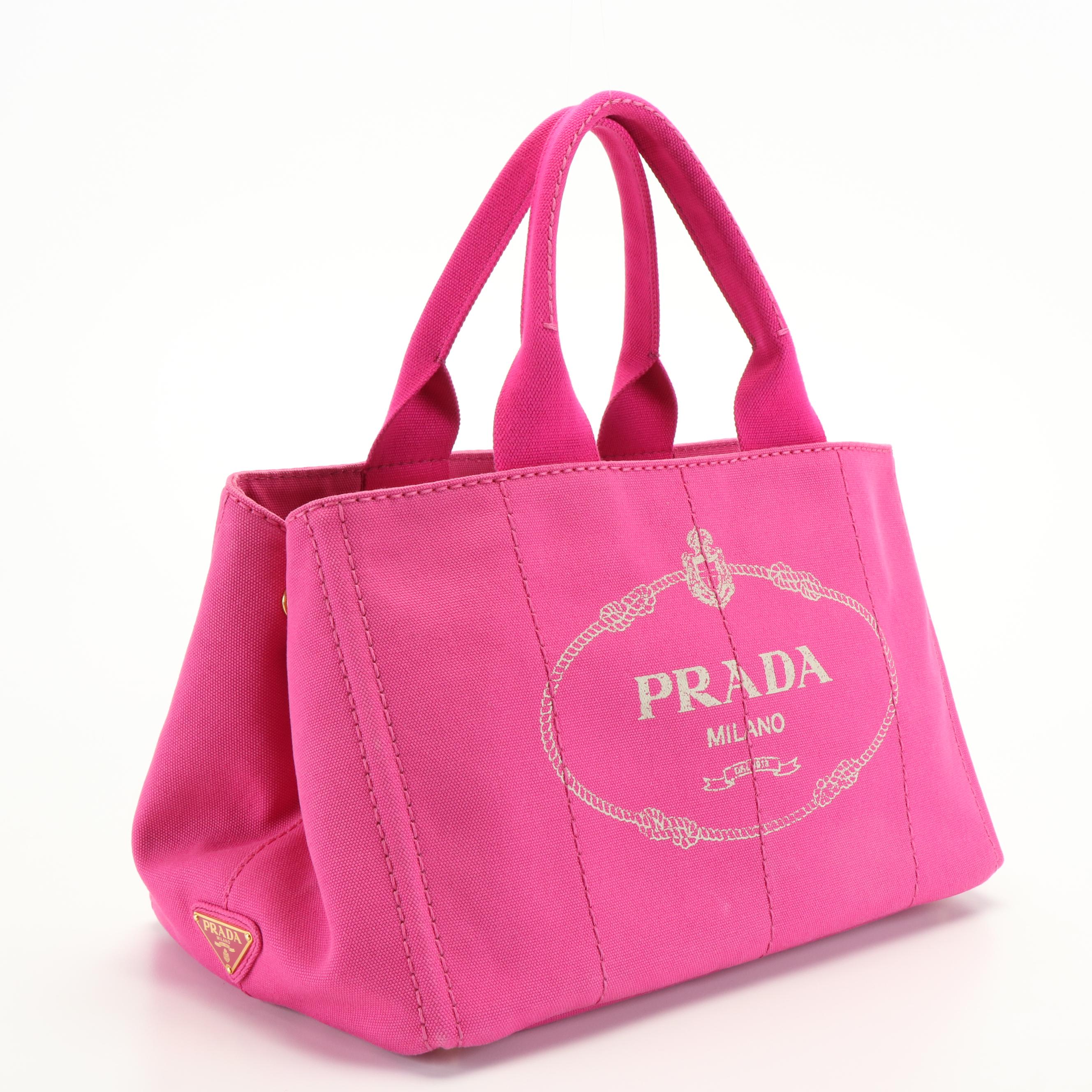 Prada Canapa Logo Tote Bag in Pink Canvas