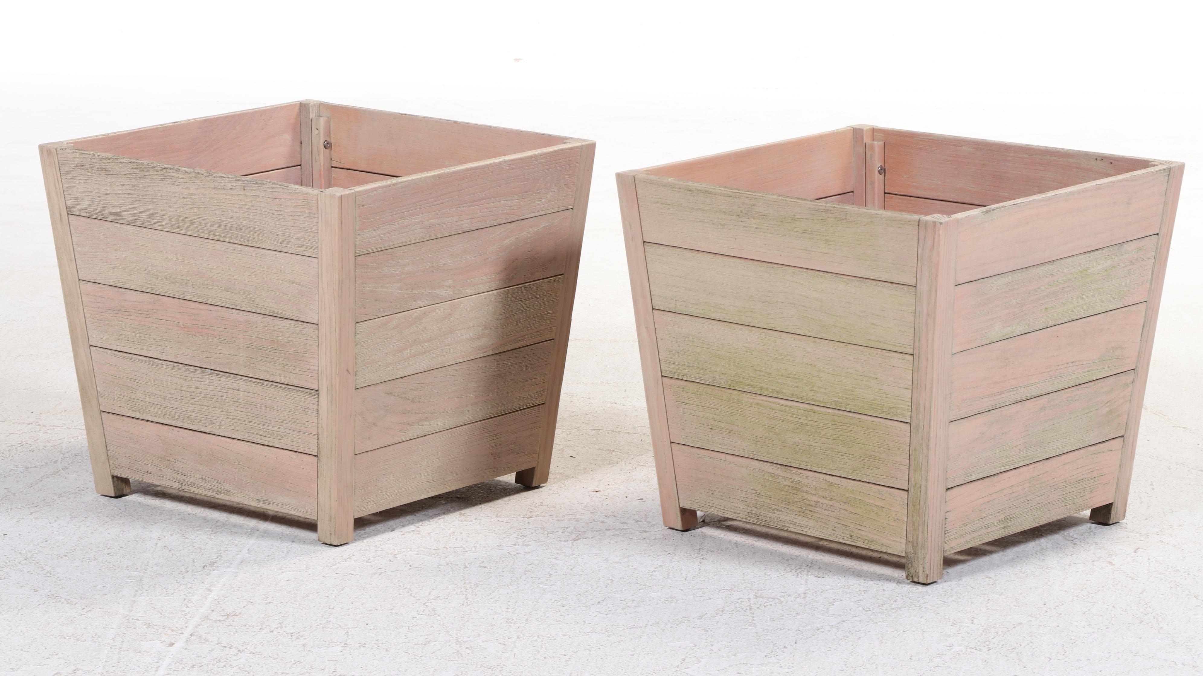 Pair of Frontgate Teak Planters