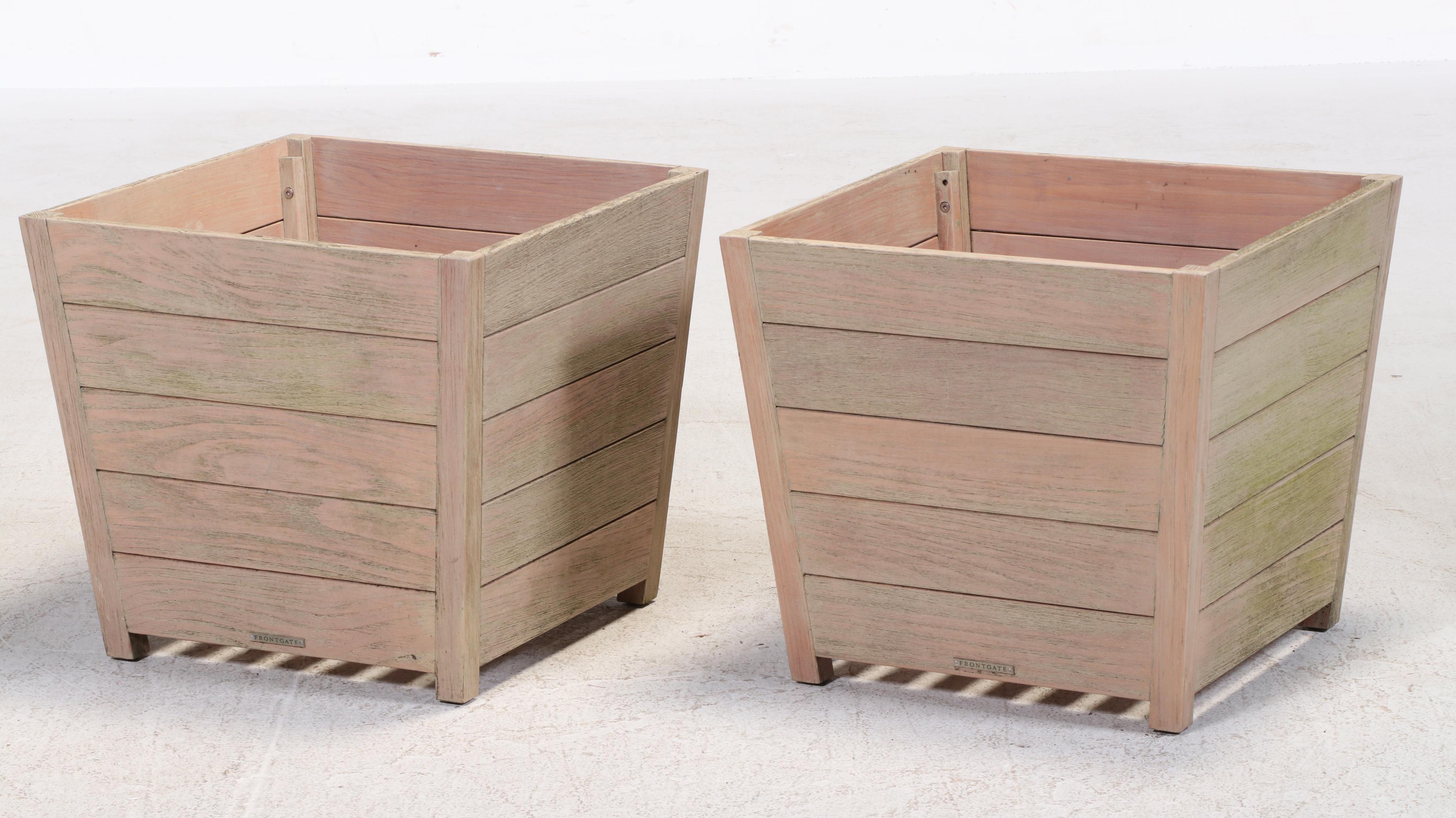 Pair of Frontgate Teak Planters