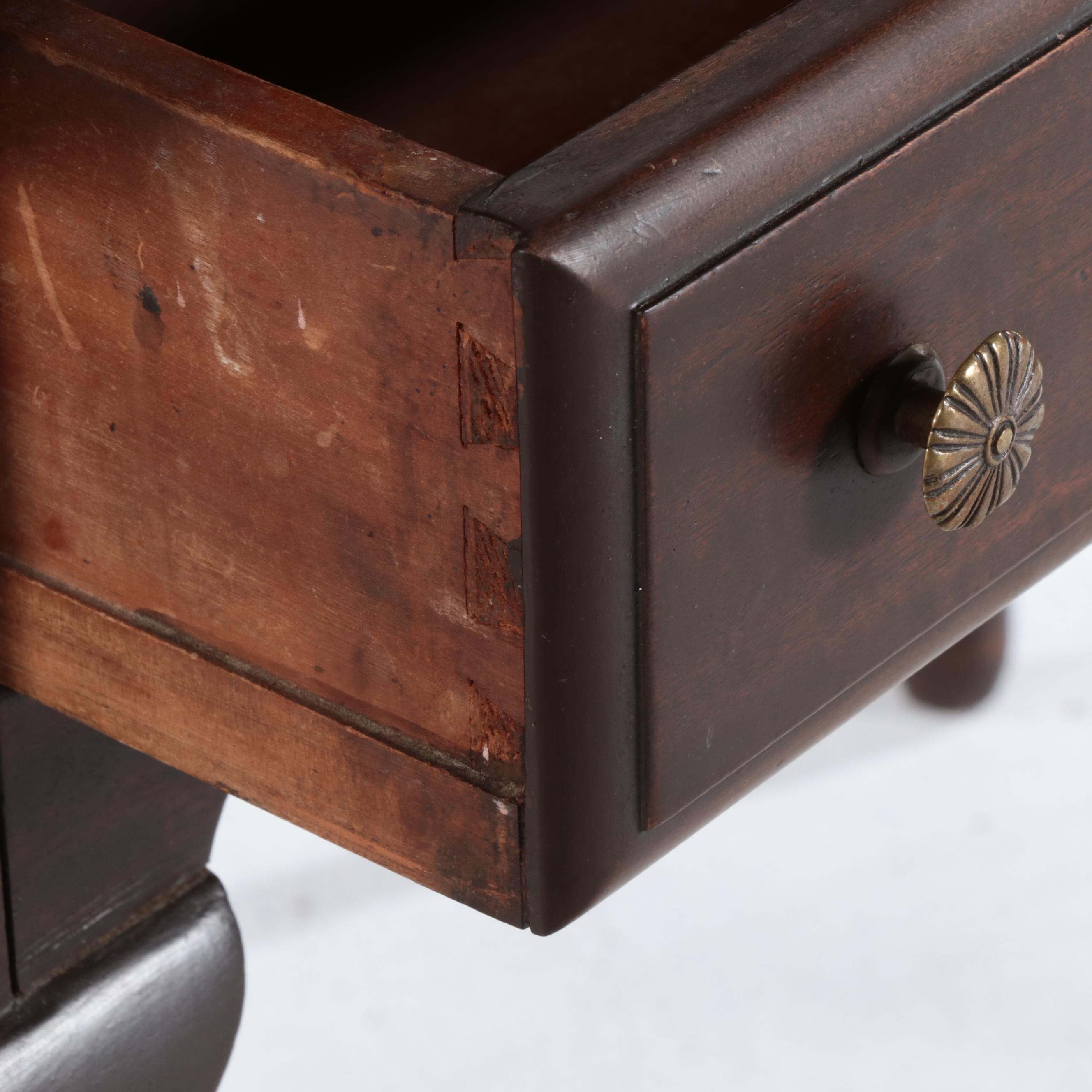 Queen Anne Style Two-Drawer Desk with Needlepoint Upholstered Chair, 20th C.