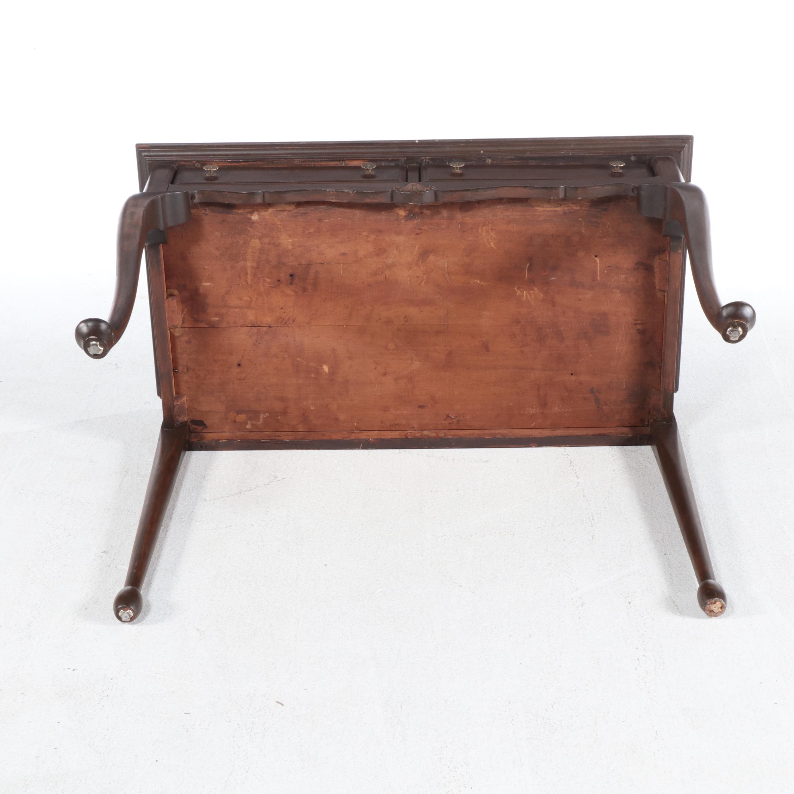 Queen Anne Style Two-Drawer Desk with Needlepoint Upholstered Chair, 20th C.